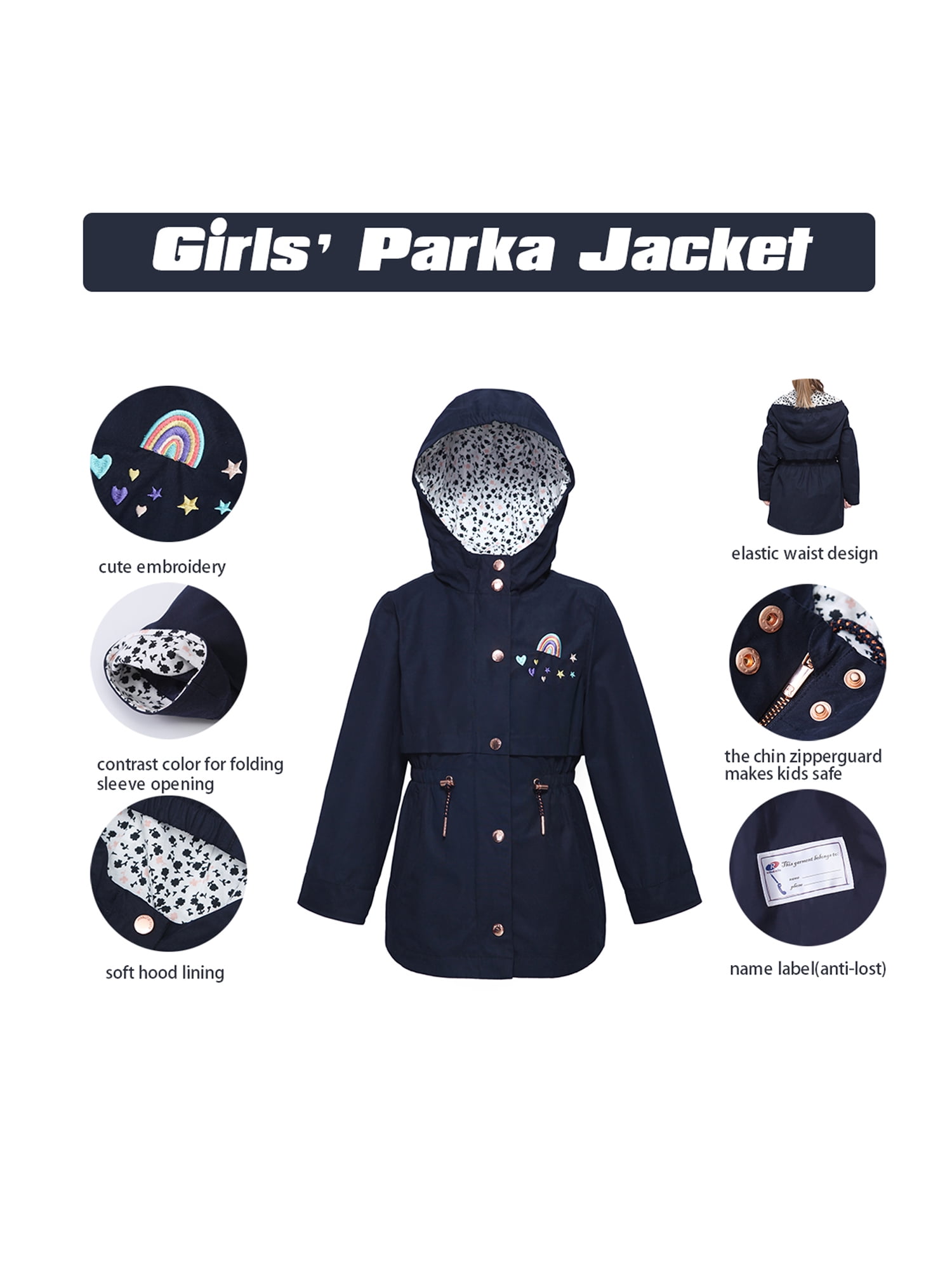Rokka&Rolla Girls' Light Rain Jacket Trench Coat, Sizes 4-16 - Image 5