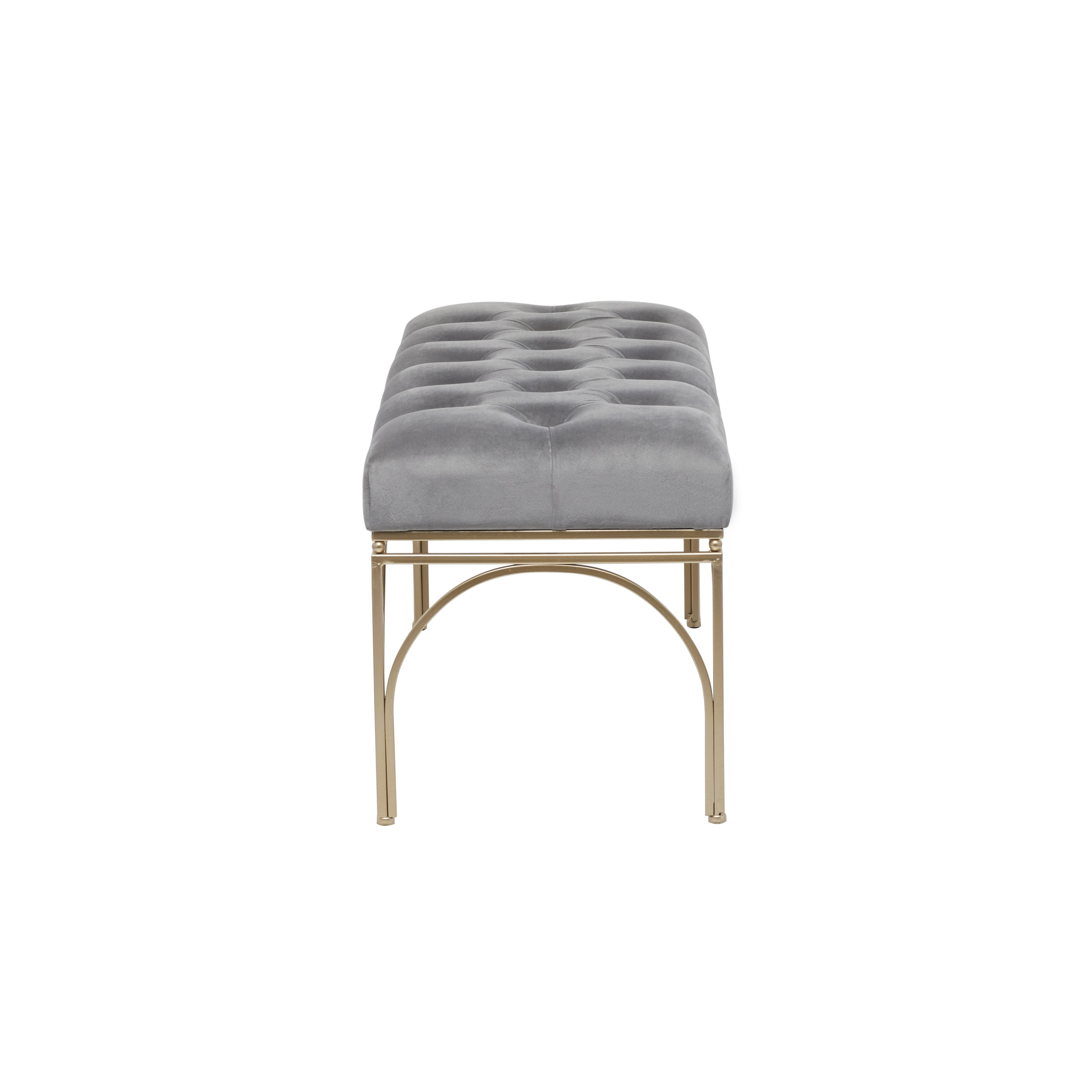 DecMode Gray Velvet Tufted Home Bench with Gold Metal Legs, 39" x 17" x 19" - Image 2