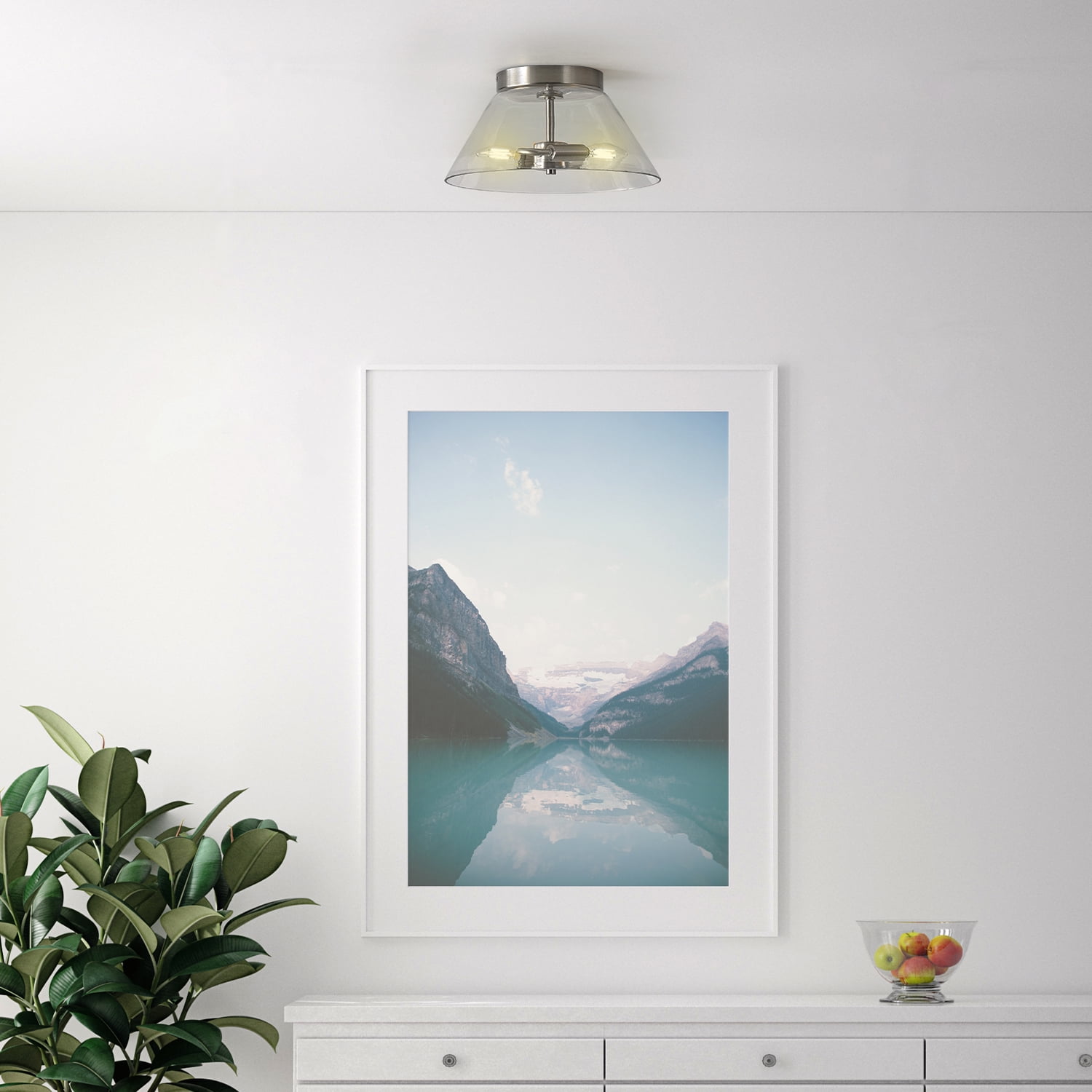 2-Light Satin Nickel Flush Mount Ceiling Light with Glass Shade - Image 3