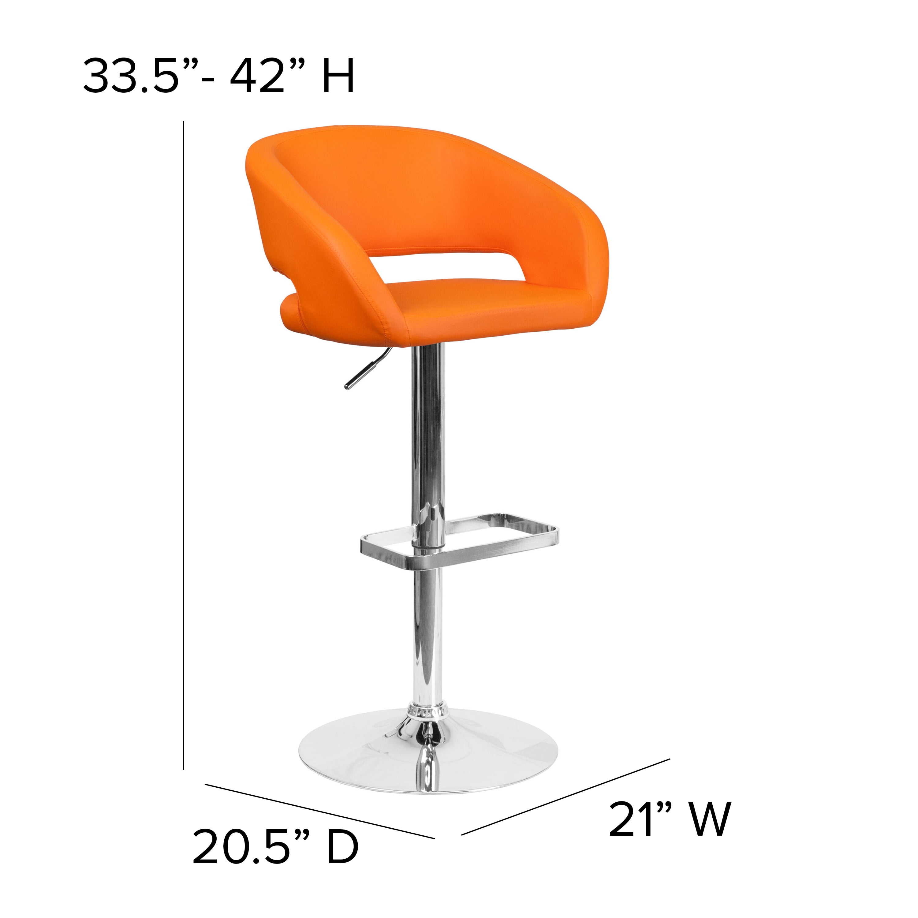 Flash Furniture Erik Contemporary Orange Vinyl Adjustable Height Barstool with Rounded Mid-Back and Chrome Base - Image 9