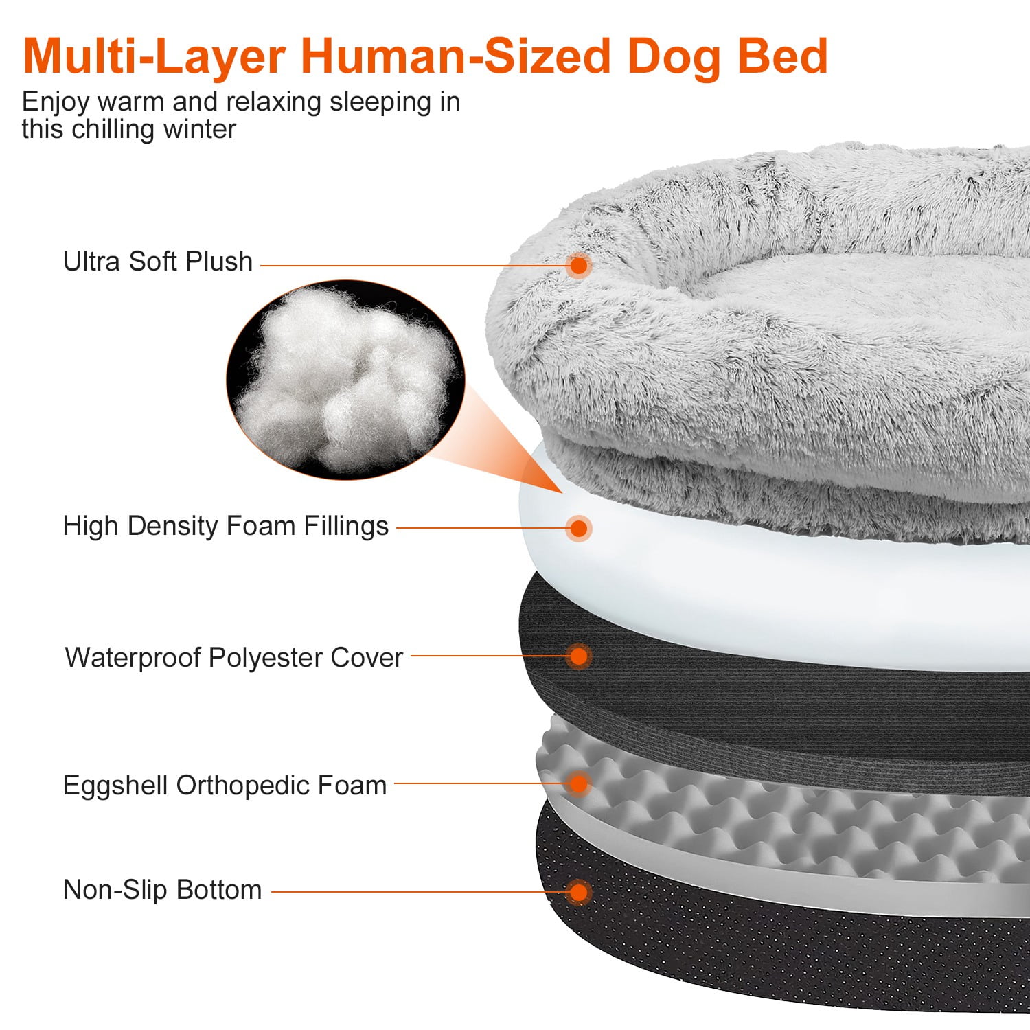 Moclever Human Size Dog Bed Washable Bean Bag Bed for Adults Kids Pets 72.83x47.24x11.81in, Gray - Image 2