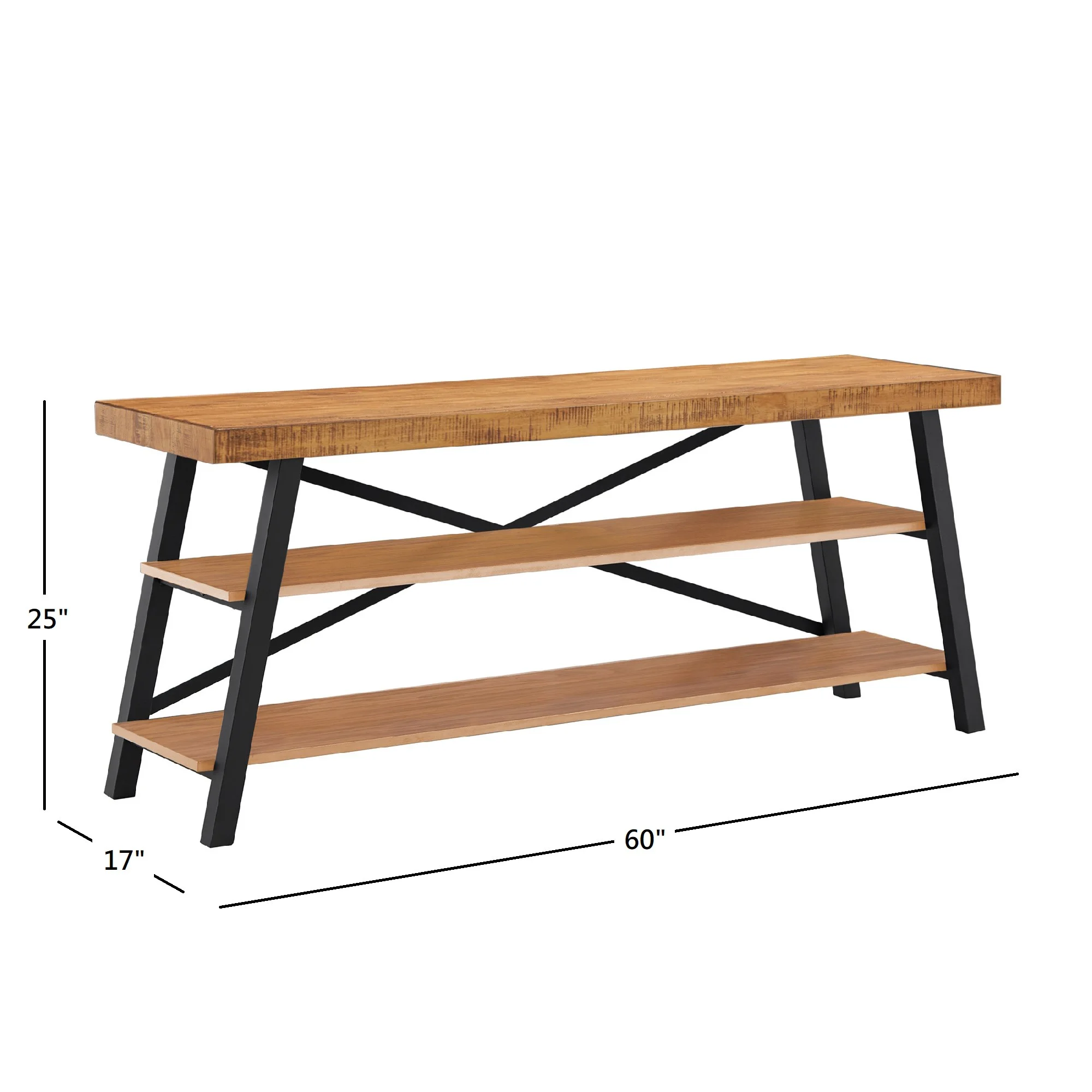 Weston Home Westyn Rustic X-Base Wood and Metal TV Stand for TVs up to 65", Oak Finish - Image 2