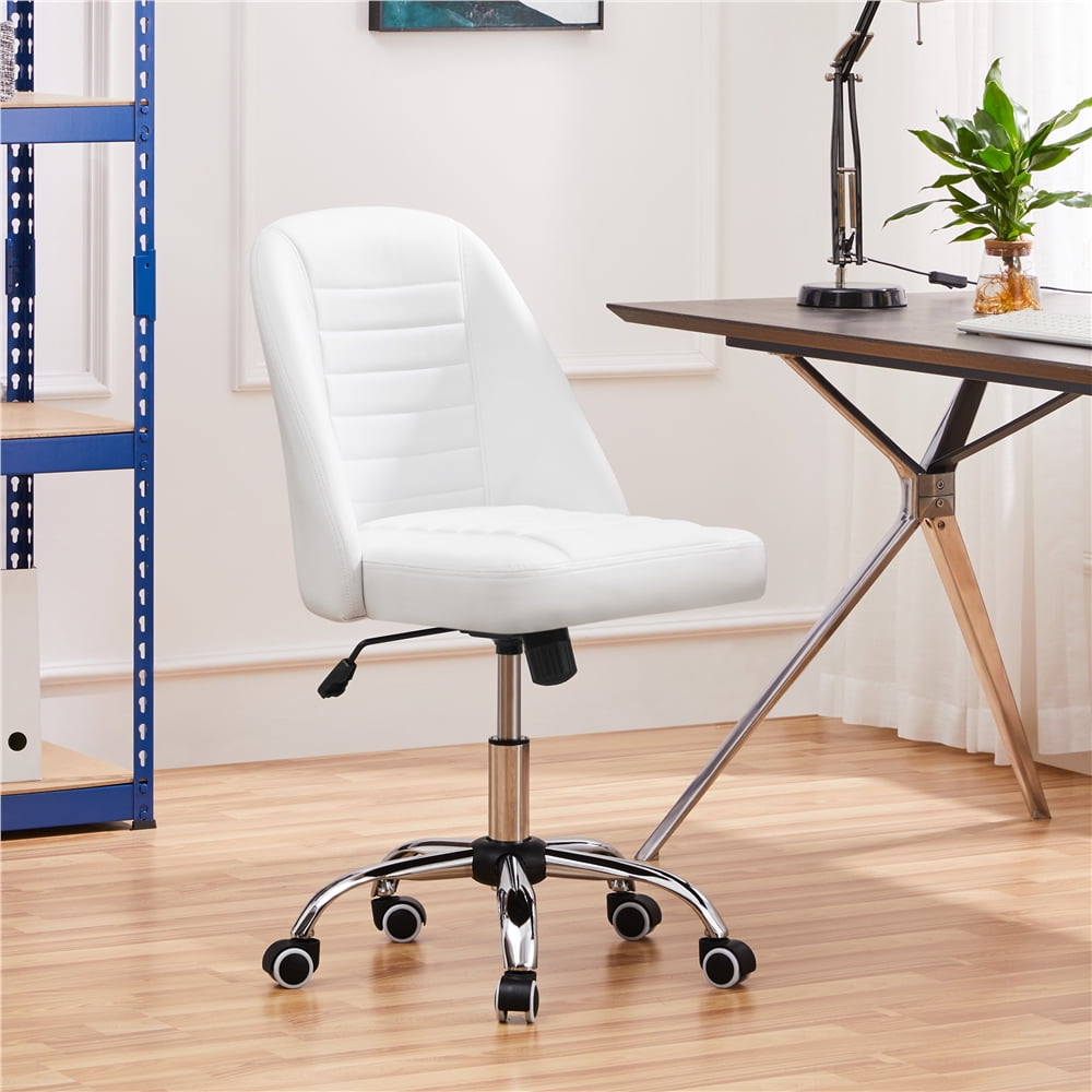 Alden Design Modern Tufted Faux Leather Armless Desk Chair for Home Office, White - Image 6