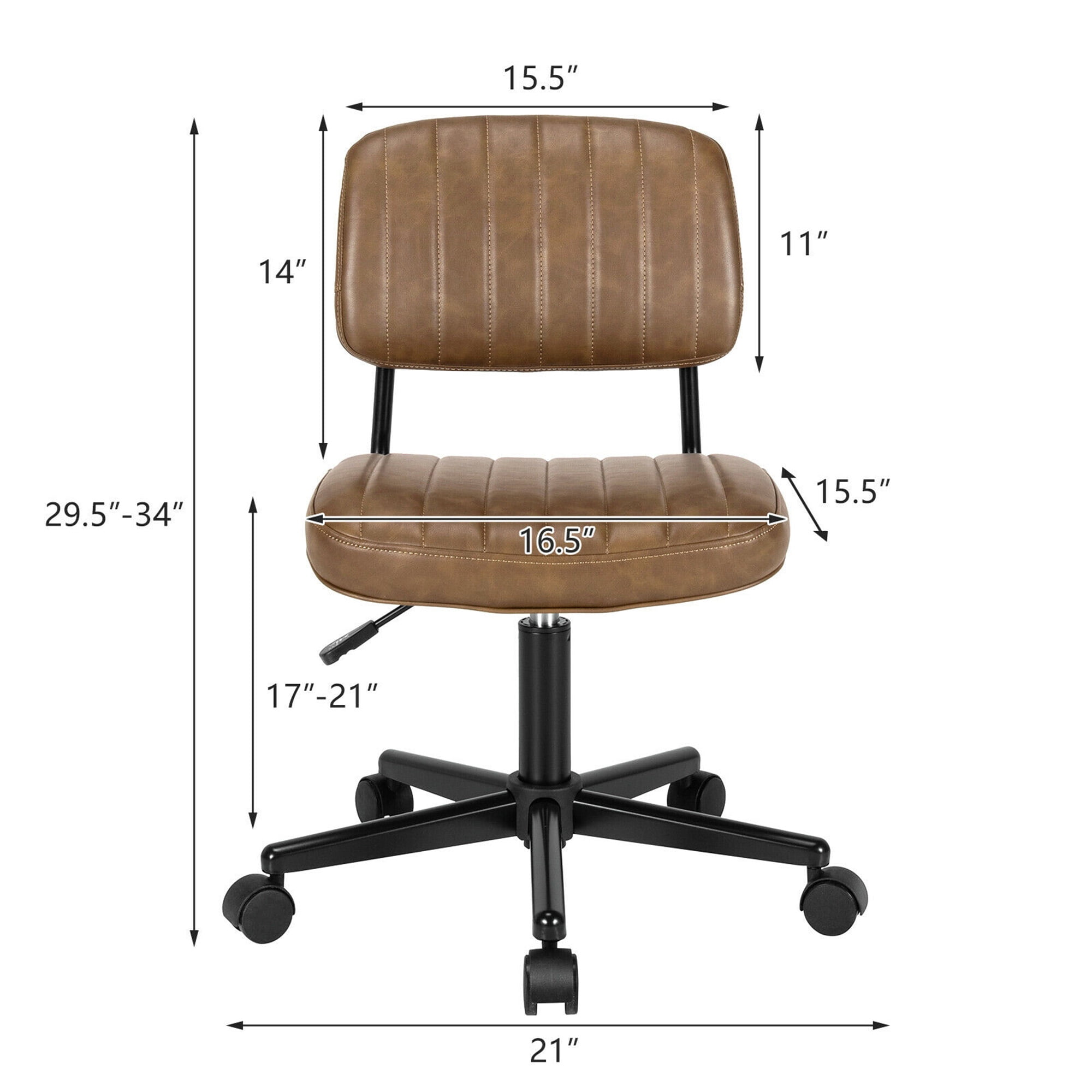 Gymax PU Leather Adjustable Swivel Office Chair w/ Backrest Brown - Image 10