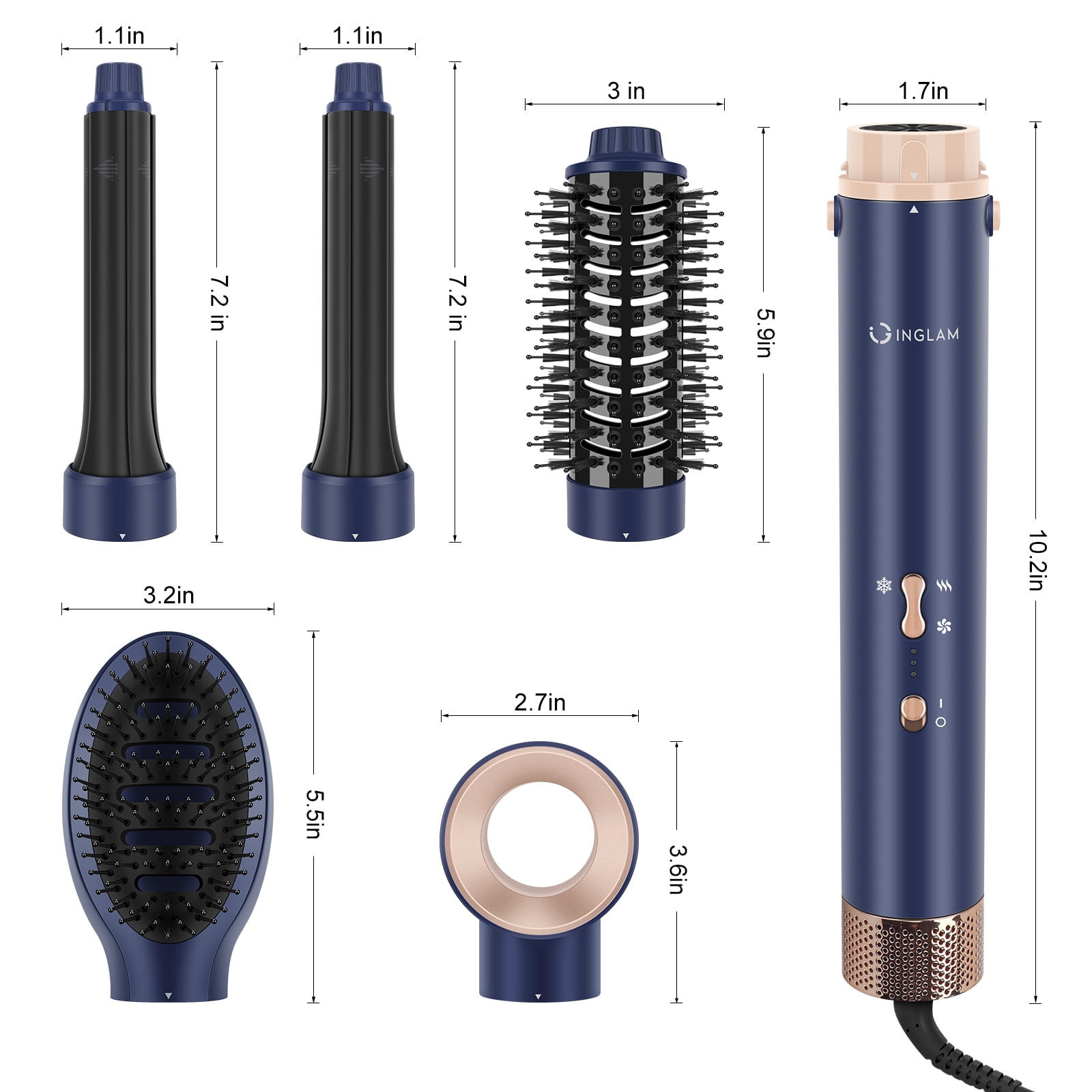IG INGLAM MegaAIR Styler, 5 in 1 Hair Styler with 110,000 RPM, Ionic Hot Air Brush Set, High-Speed Hair Dryer Volumizing and Shape, Prussian Blue - Image 9