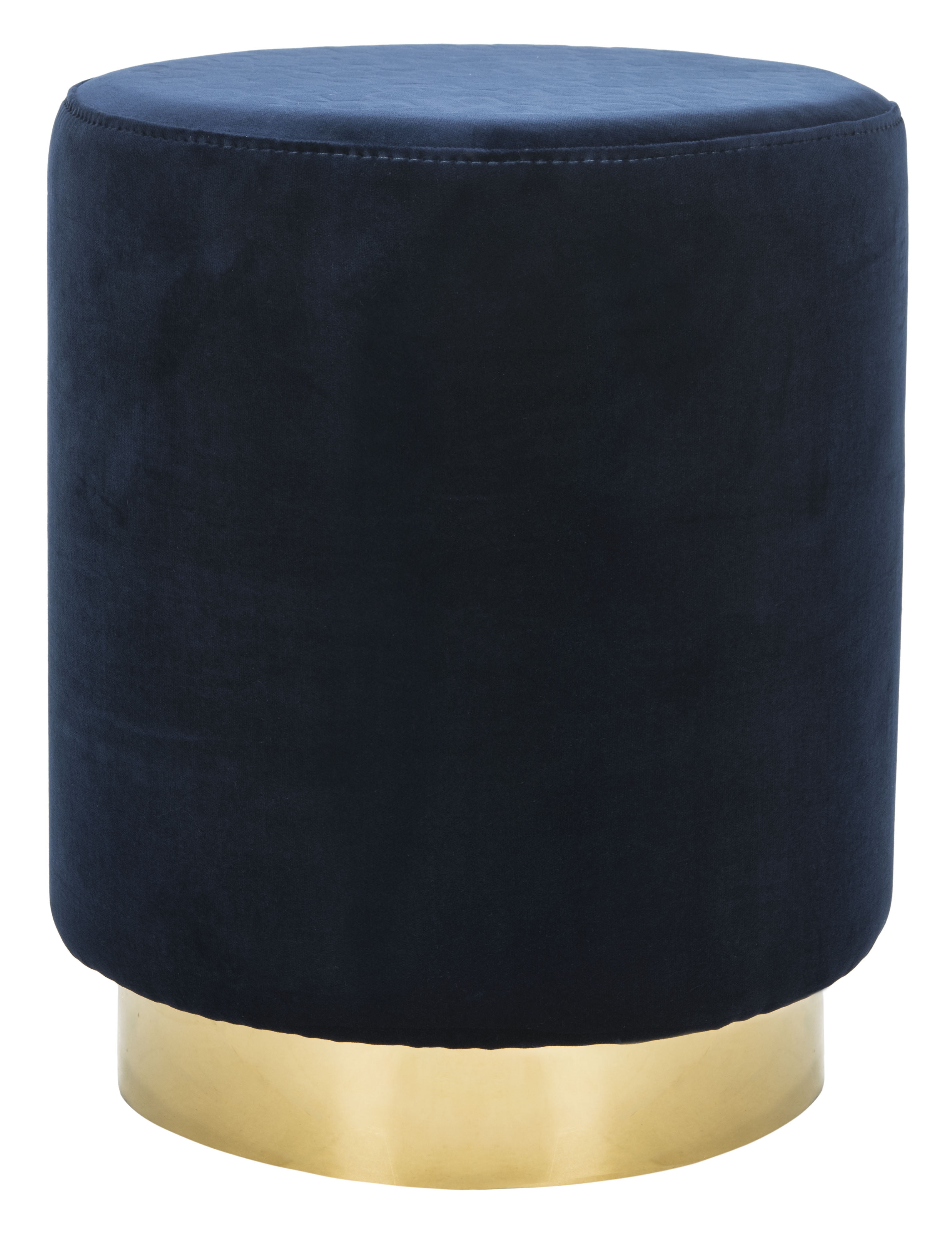 SAFAVIEH Couture Elsworth Modern Glam Velvet Ottoman with Brass Base, Navy - Image 3