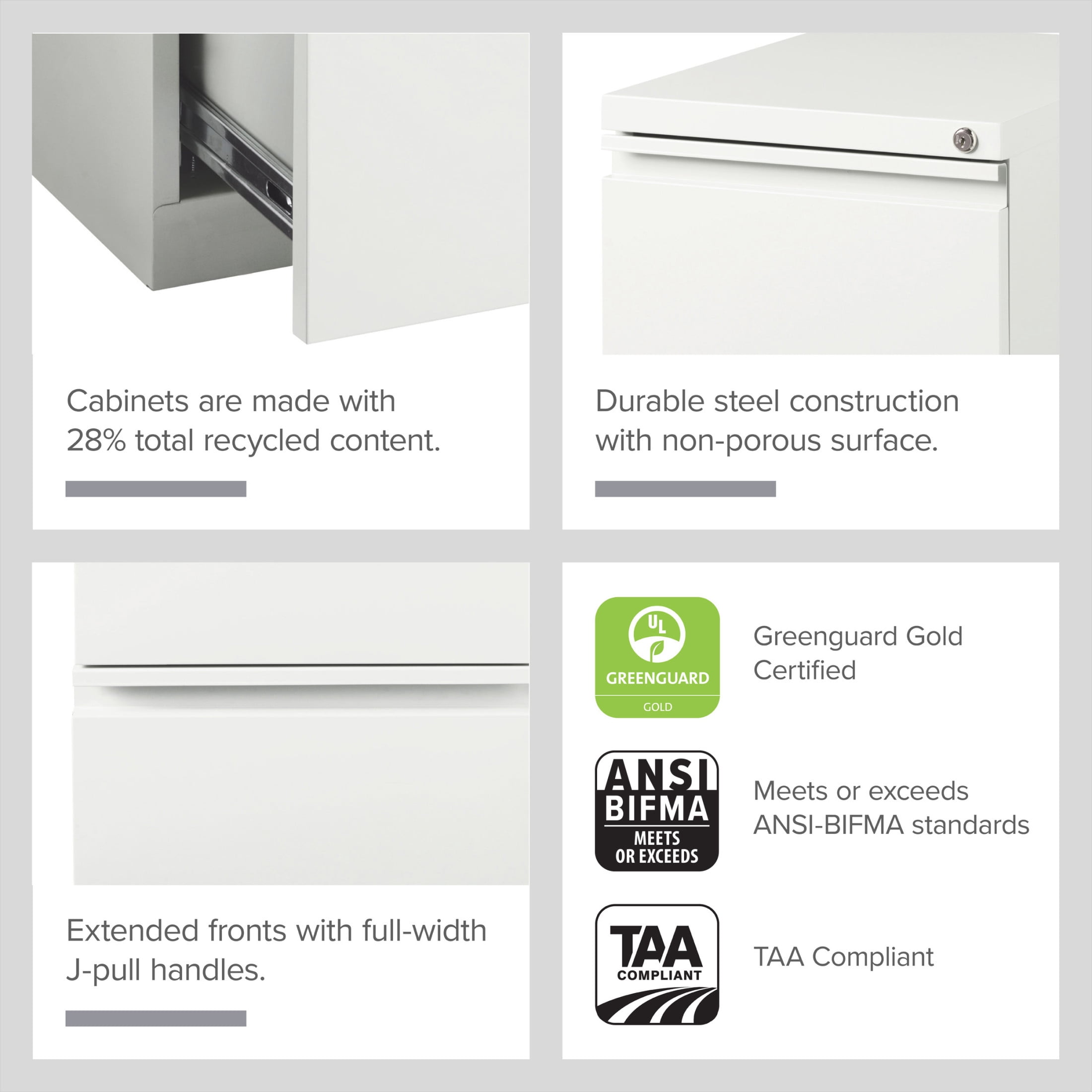 Hirsh 20" Deep Mobile Pedestal File Cabinet 2 Drawer File-File, Letter Width, White - Image 4