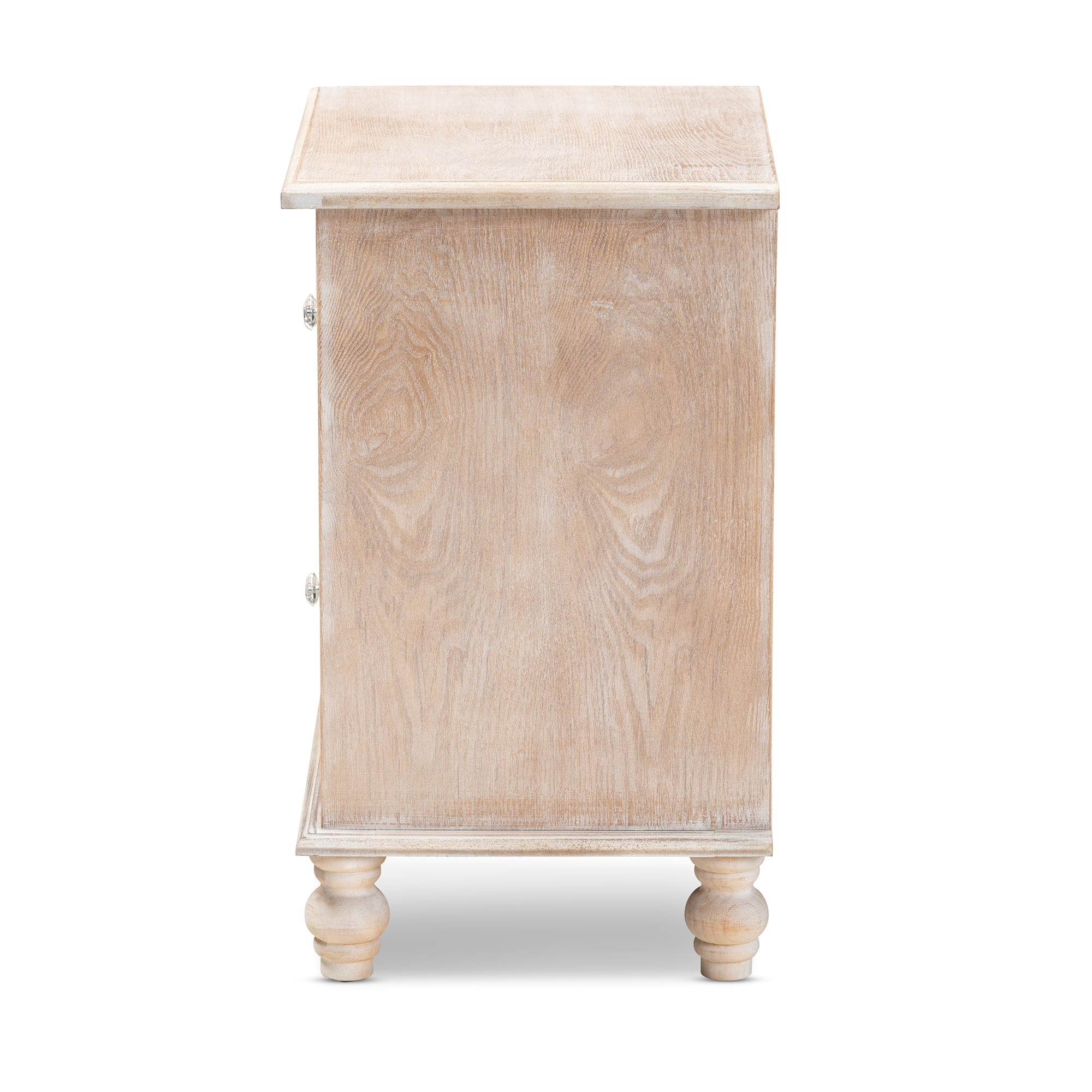 Baxton Studio Celia Transitional Rustic French Country White-Washed Wood and Mirror 2-Drawer Quatrefoil End Table - Image 4