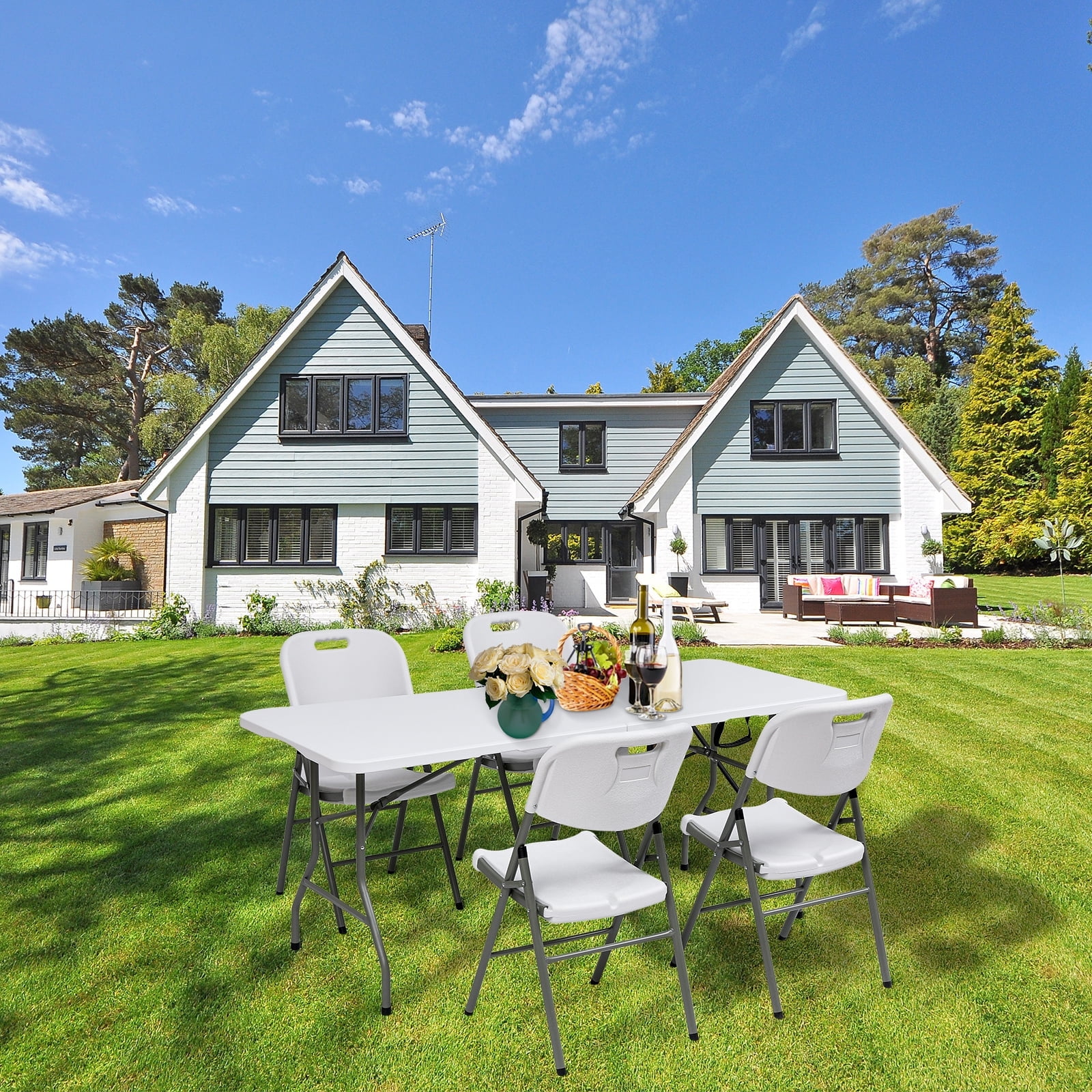 Vebreda Folding Table 6ft Plastic Folding Outdoor Table, White - Image 3