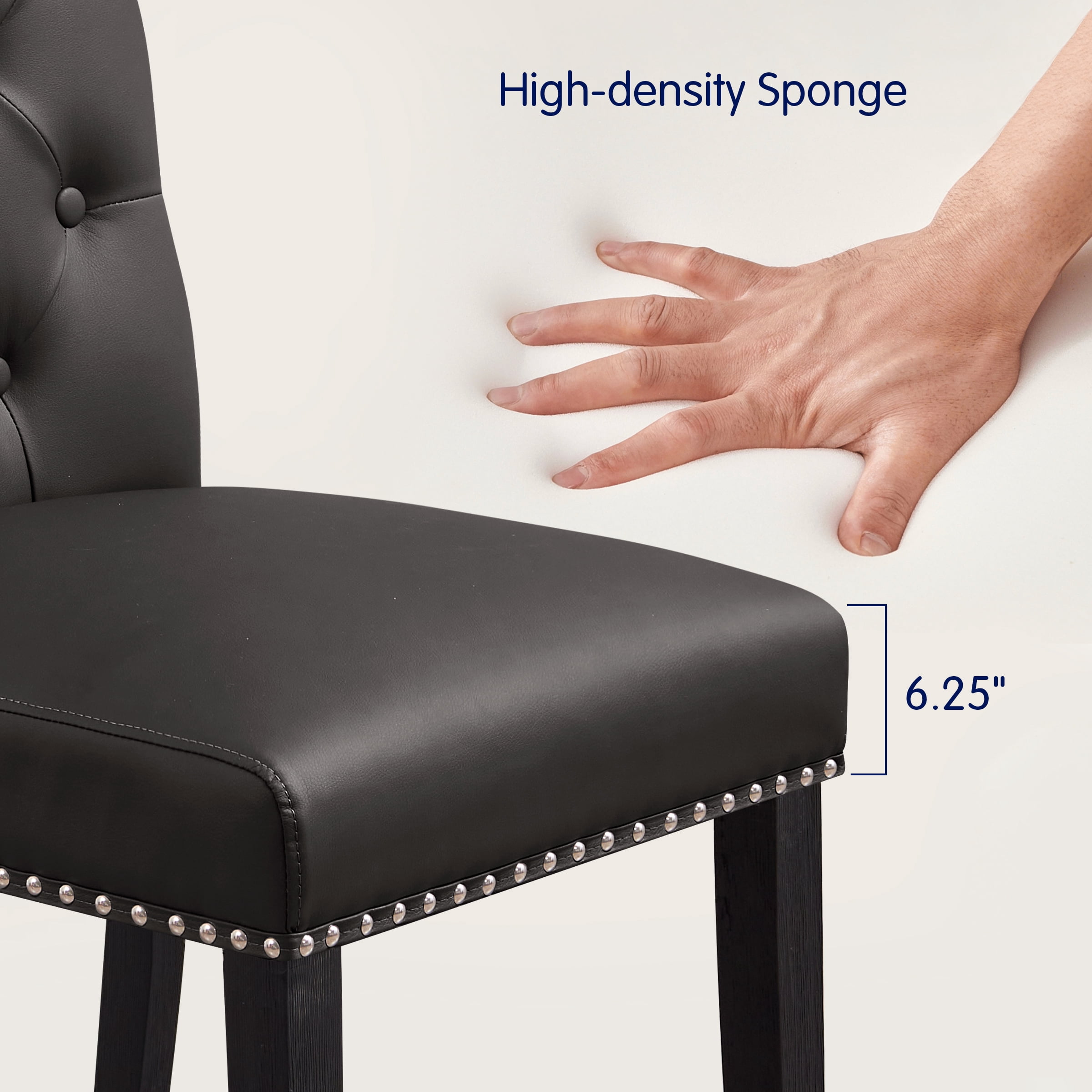 Subrtex Upholstered Dining Chairs Set of 2, PU Leather Dining Chair with Nail heads Trim, Button Padded Chairs Set for Kitchen Dining Room, Gray - Image 3