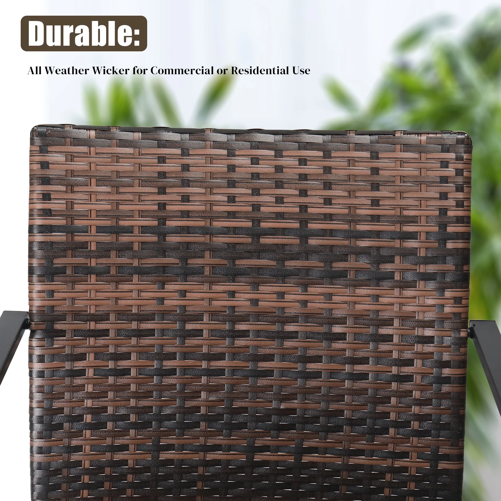 Zimtown 2 Pack Wicker Dining Chairs, Wicker Stackble Chair for Outdoor and Indoor, All Weather Chairs with Armrest and Backrest, Sturdy Iron Frame,Brown - Image 5