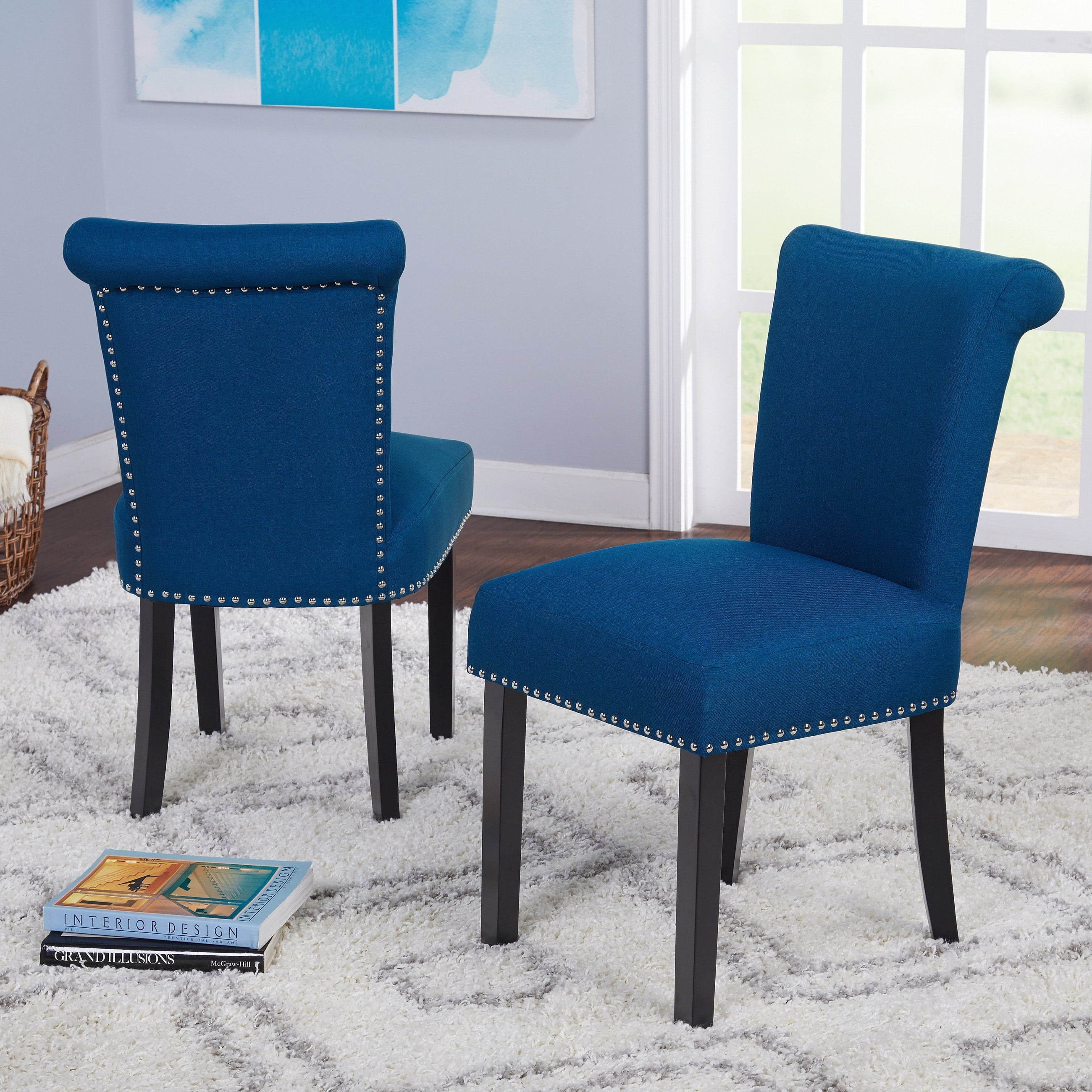 Simple Living Adeline Nailhead Parsons Dining Chair (Set of 2) Parson Chairs Grey Wood,Rubberwood Upholstered Polyester - Image 9