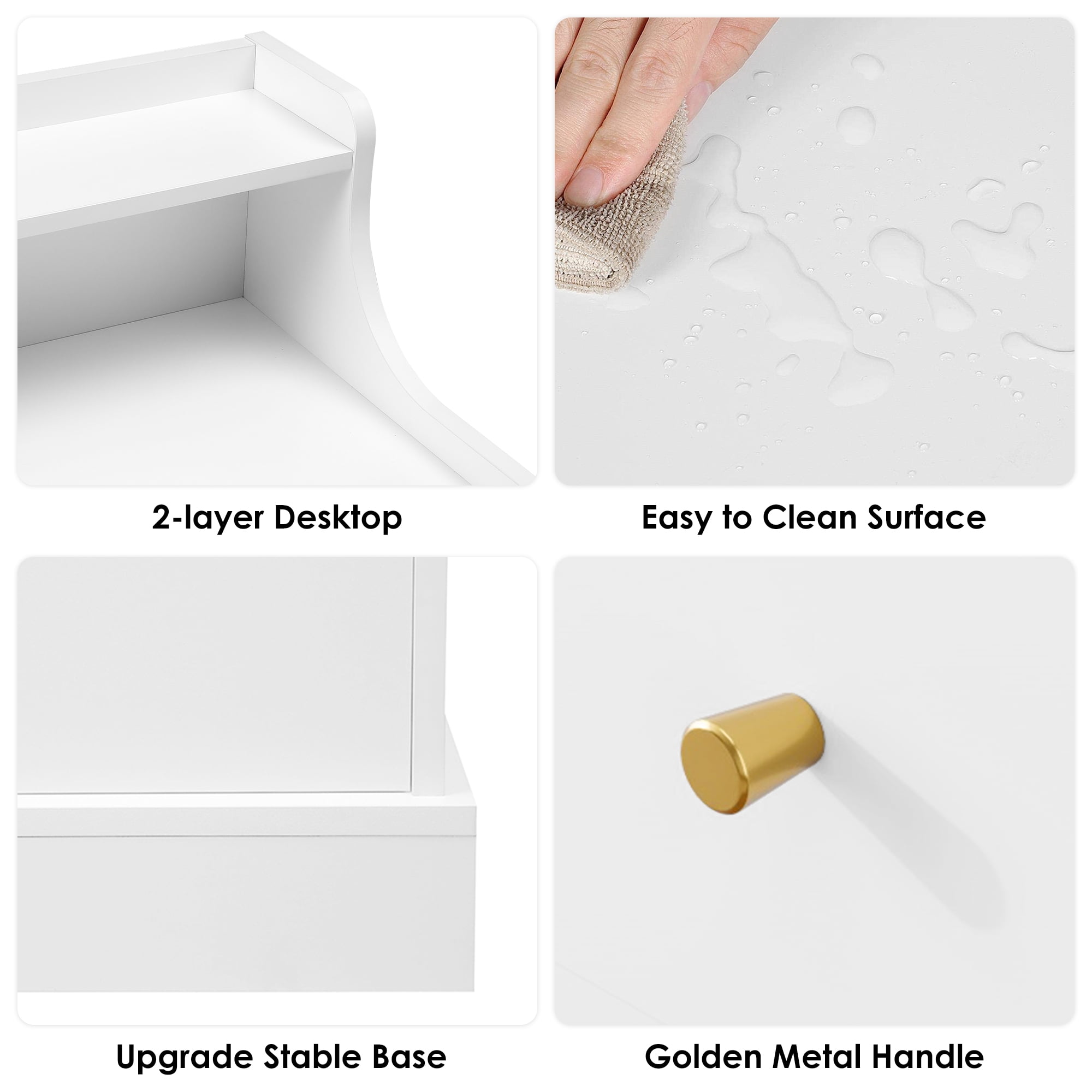 Homfa 7 Drawers Glass Dresser for Bedroom, Modern Storage Cabinet with Gold Knob and Thickened Base, White - Image 3