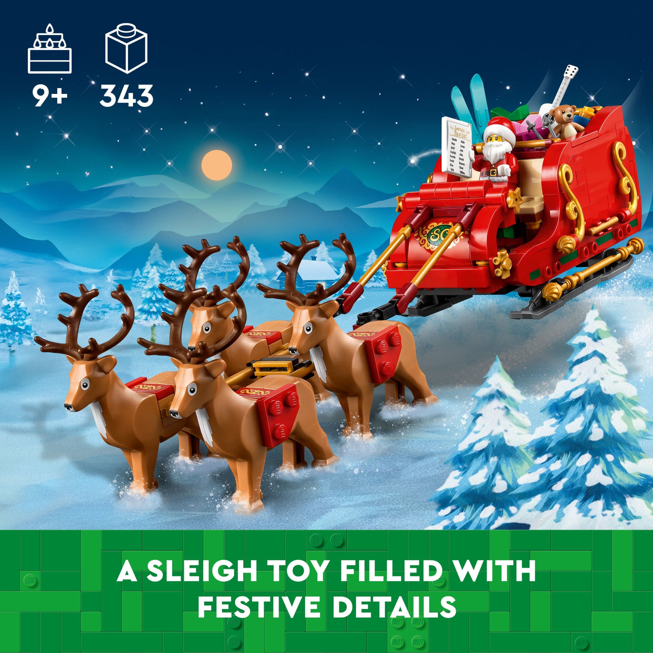 LEGO Santa's Sleigh - Building Toys for Kids, Boys & Girls, Ages 9+ - Indoor Christmas Decorations for Home W/ Santa Claus Figurine & Reindeer - Gifts for Boys & Girls - 40499 - Image 2