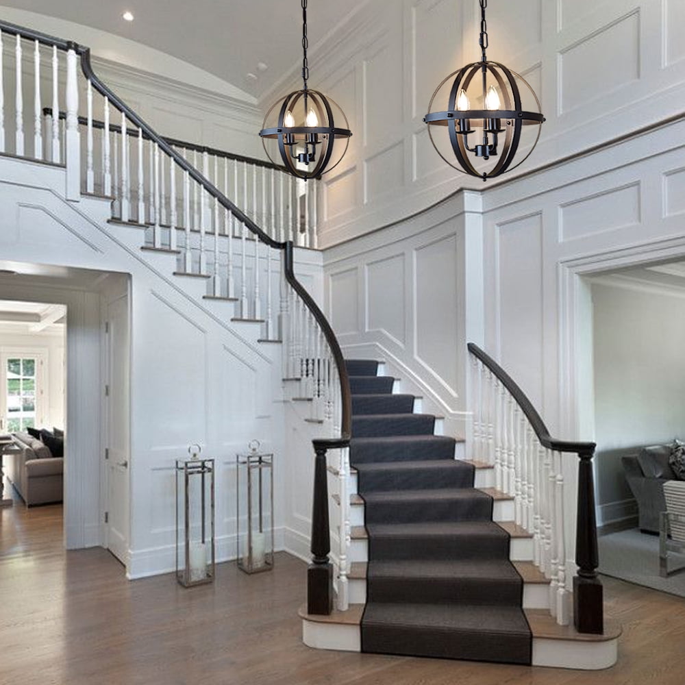 Metal Pendant Light, Spherical Pendant Light, Rustic Chandelier Vintage Hanging Cage Globe Ceiling Light Fixture for Kitchen Dining Room Farmhouse Entryway Foyer Table Hallway, E12 Base - Image 8