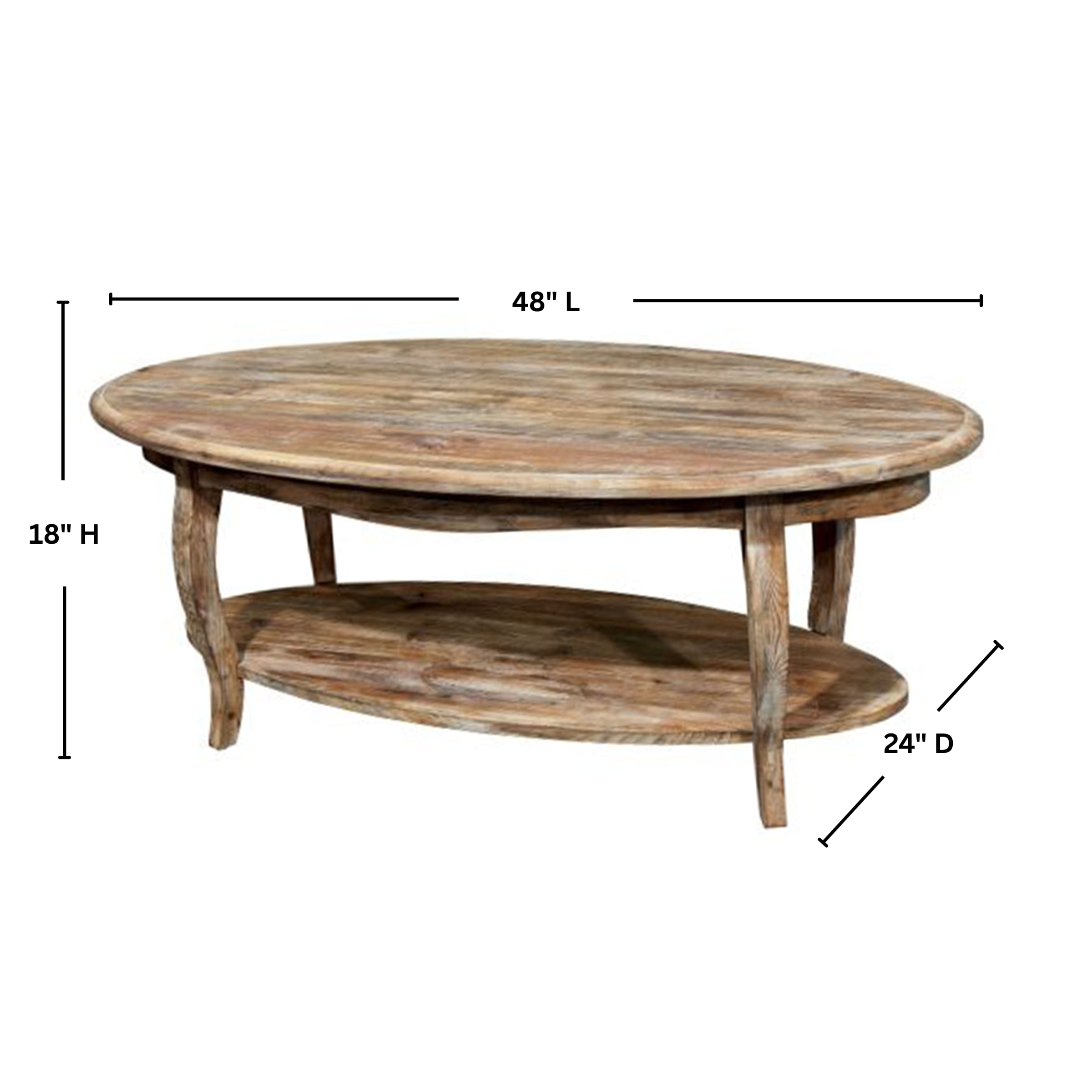 Alaterre Furniture Rustic Oval Coffee Table, Unique Handcrafted Accent Furniture, Curved Legs with Scalloped Edges, Textured Antiquing, Driftwood - Image 4