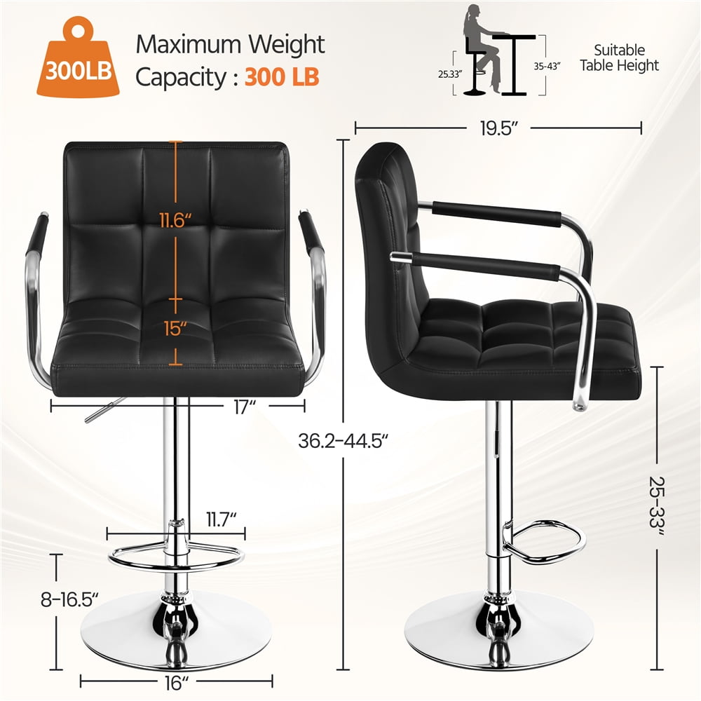 Renwick 2pcs Height Adjustable PU Leather Bar Stools for Living Room Dining Room, Black - Image 5