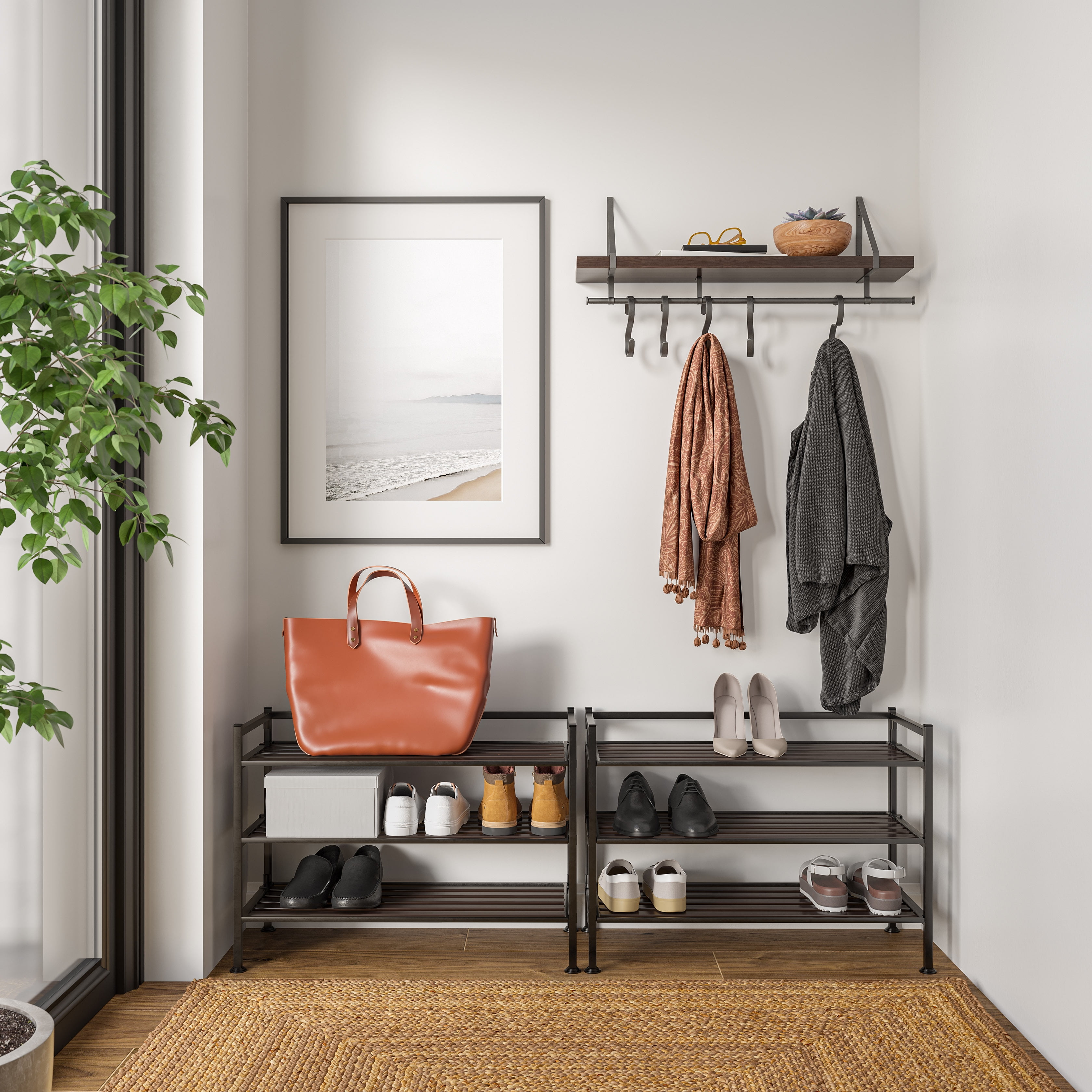 Seville Classics 3-Tiers Stackable 9-Pairs of shoes Resin Slat Sturdy Metal Frame Shoe Storage Rack Organizer, 2-Pack, Espresso - Image 11