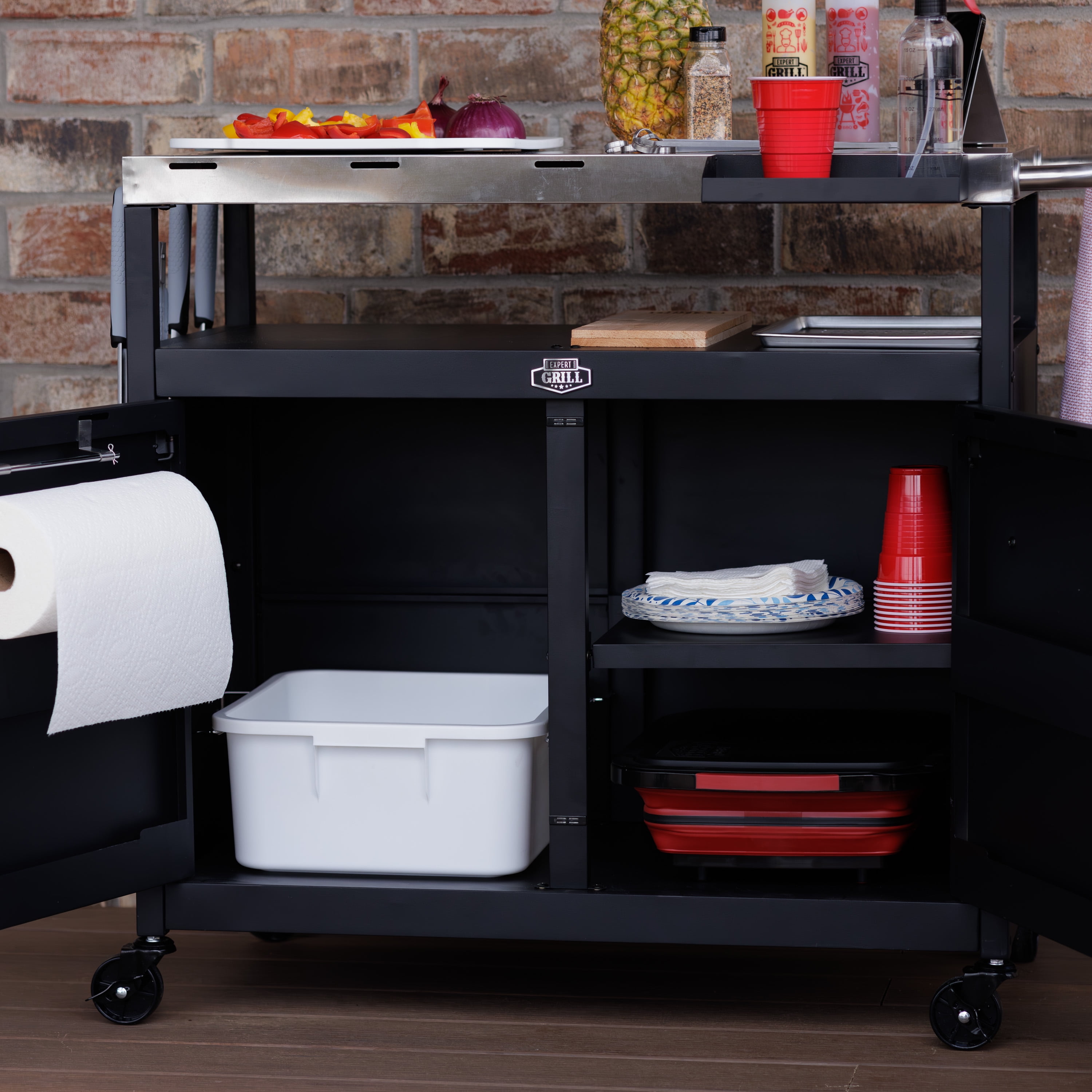 Expert Grill Outdoor BBQ Prep Cart with Wheels, Stainless Steel Top & Storage Shelves - Image 8