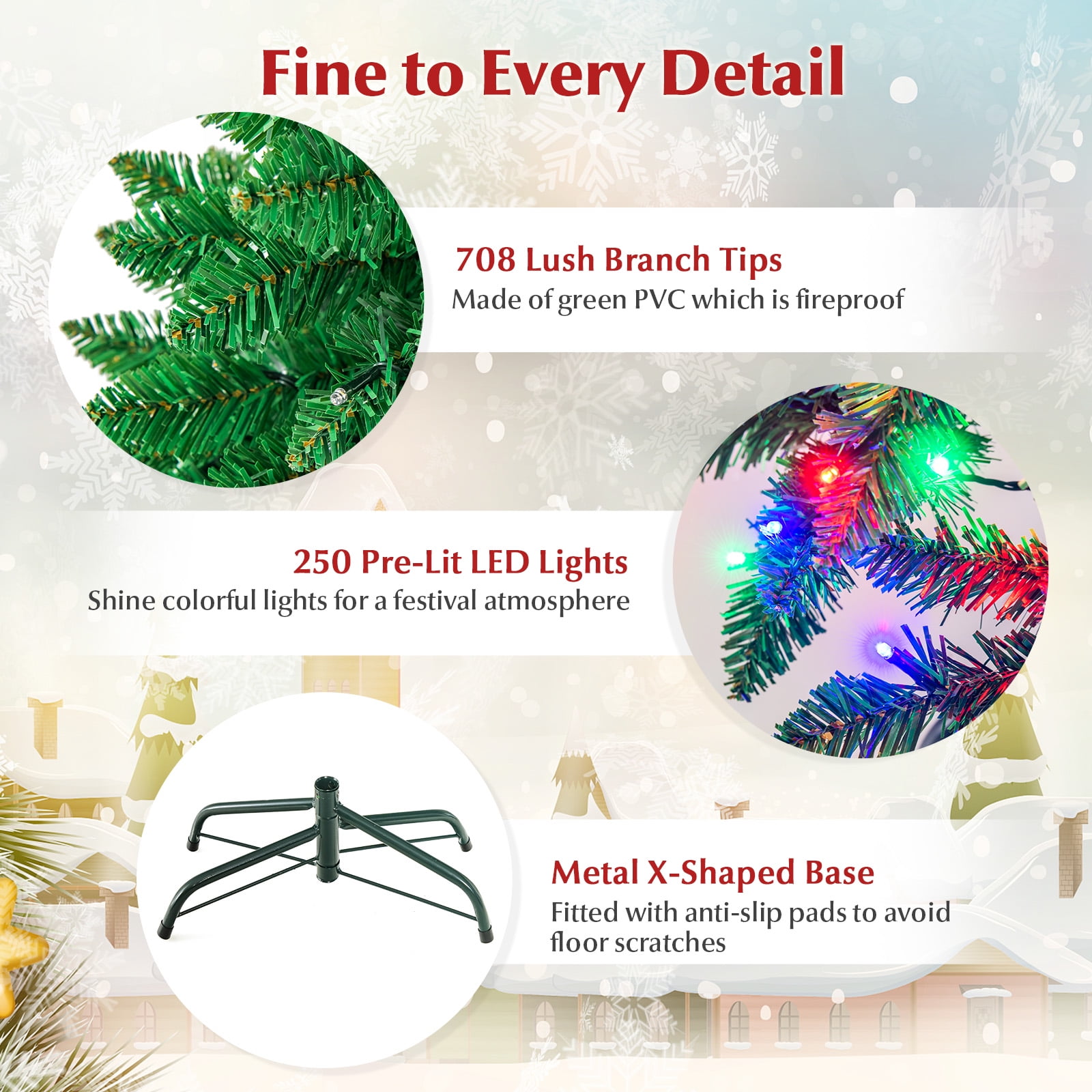 Costway 6.5ft Pre-Lit Hinged Pencil Christmas Tree 250 Multicolor Lights - Image 4