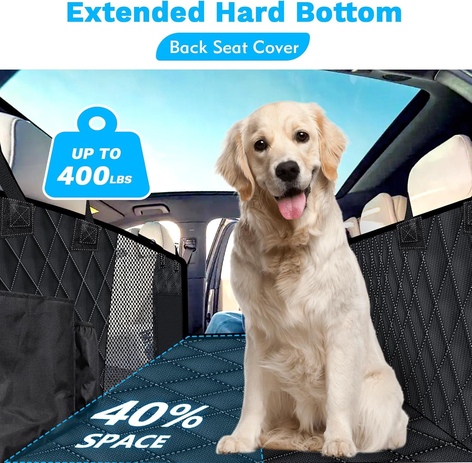 Back Seat Extender for Dogs,Dog Car Seat Covers, Hard Dog Bed Pet Seat Cover with Mesh Window and Storage Pocket, Waterproof Dog Hammock Travel Bed for Car, SUV - Image 2