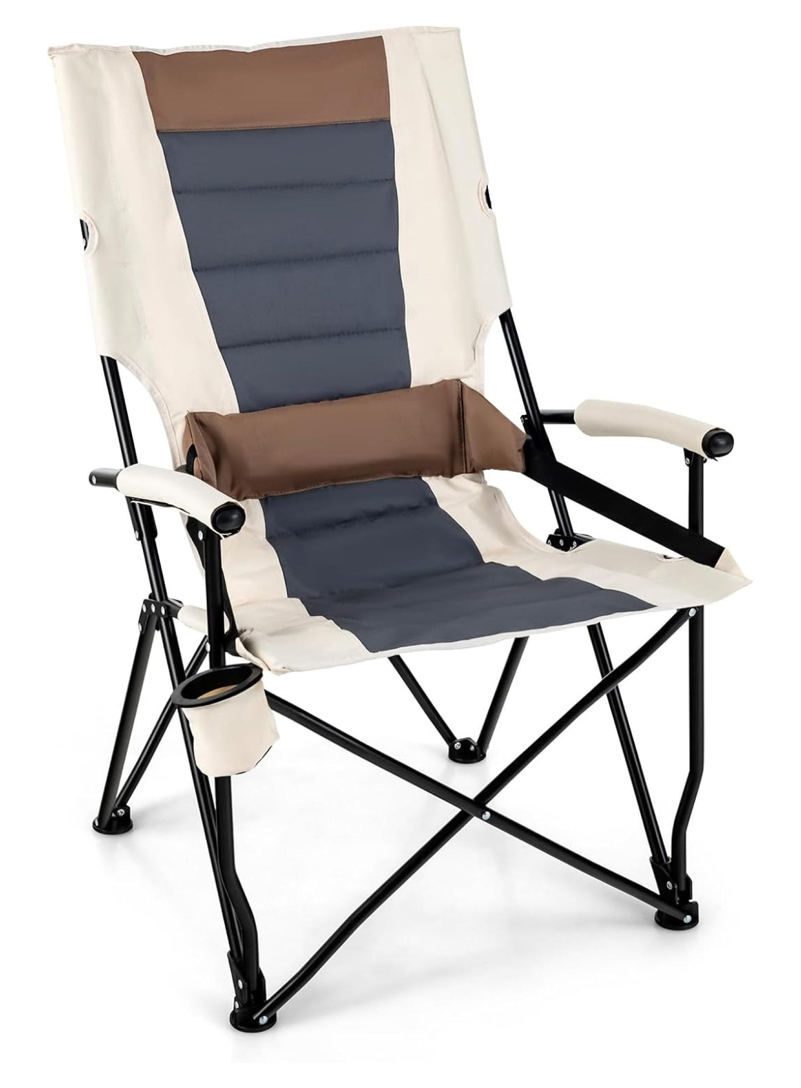 Folding Camping Chair, Portable Lightweight Camp Chair with Lumbar Support, Padded Seat, Carrying Bag, Cup Holder, Outdoor Lawn Chair for Yard Fishing Travel, No Assembly Needed - Image 4