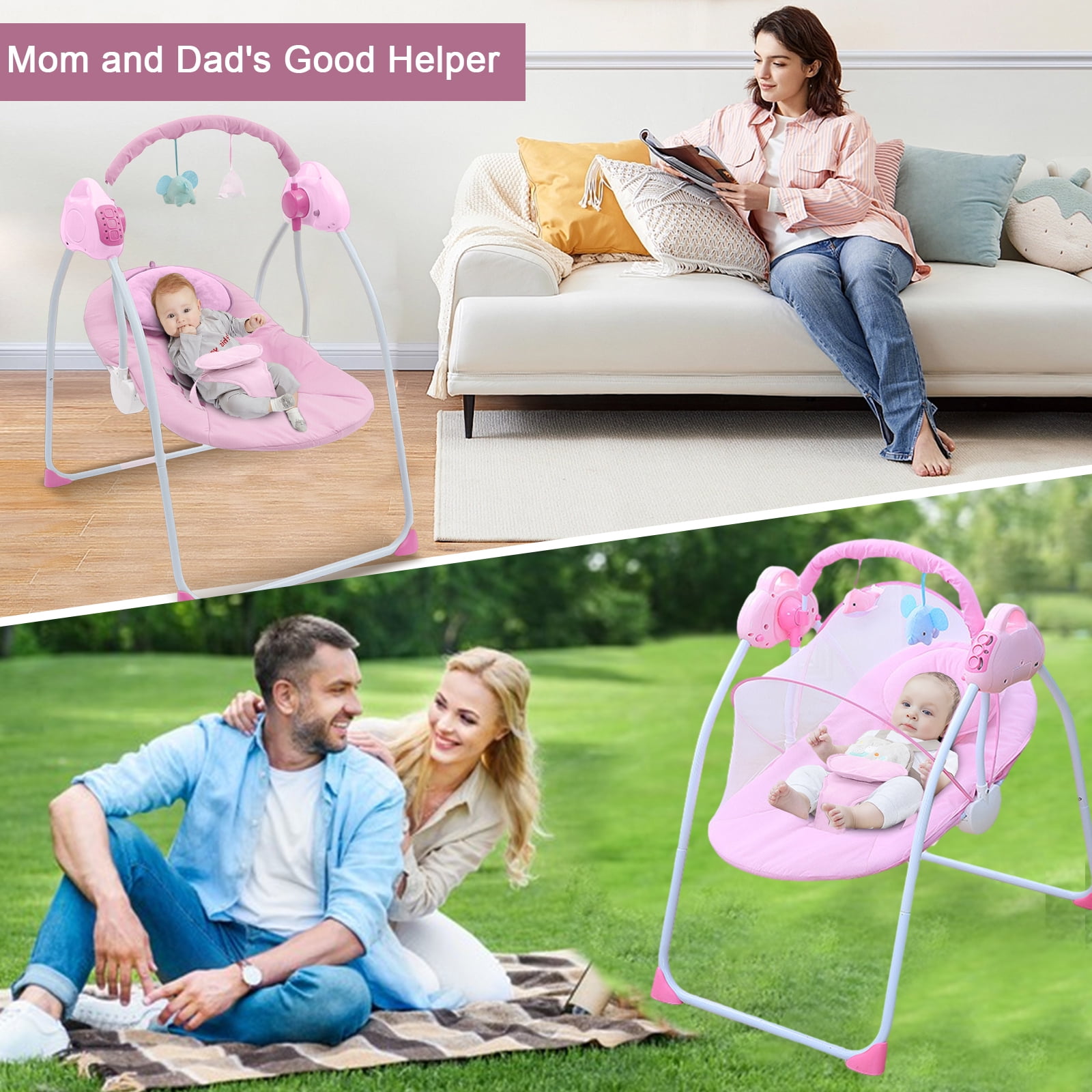 YANAOFFE Electric Baby Swing for Infant Bluetooth Swing with Music,Remote Control,4 Speeds, Pink - Image 8