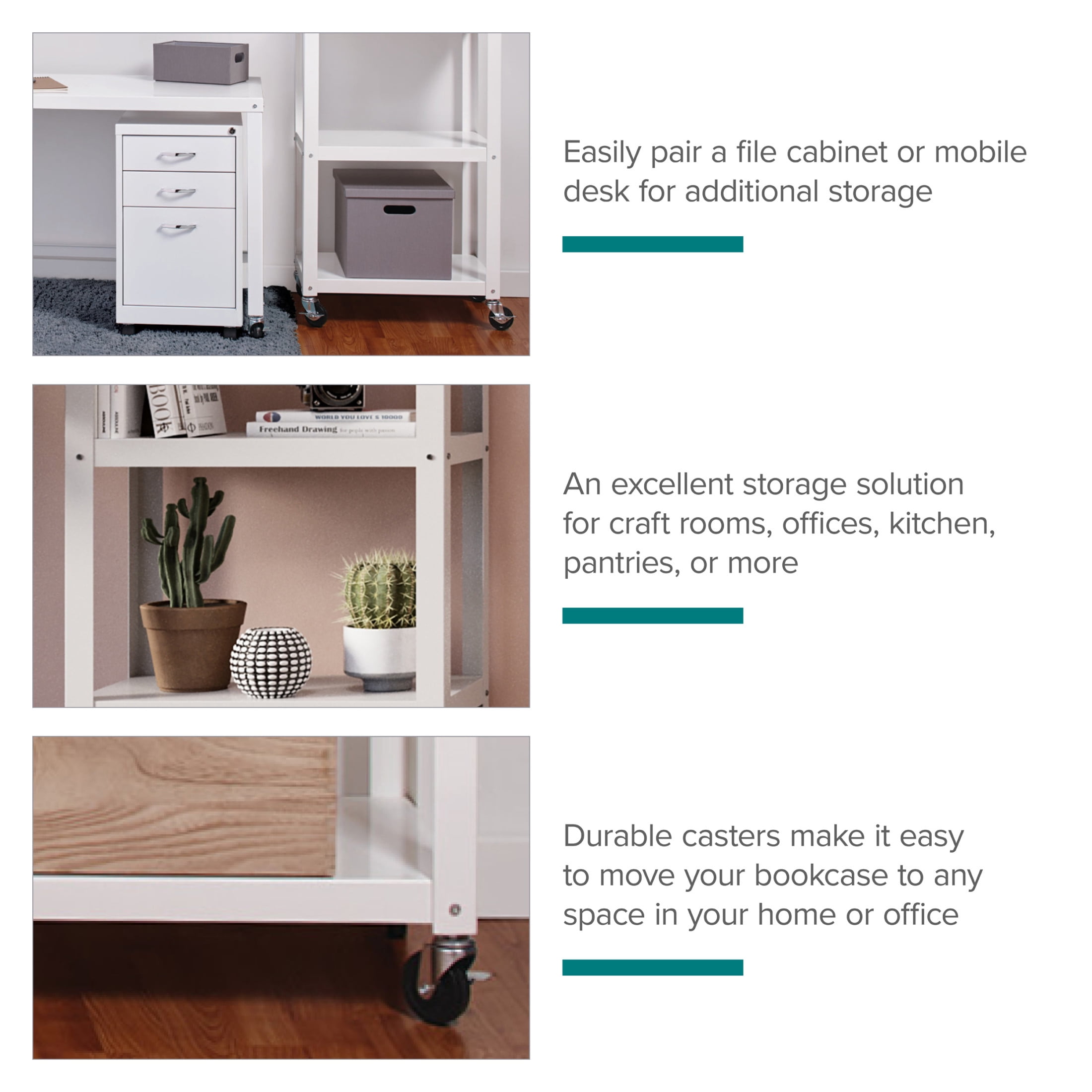 Office Dimensions 72" High Rolling 5 Shelf Bookcase, Industrial Metal, White - Image 16