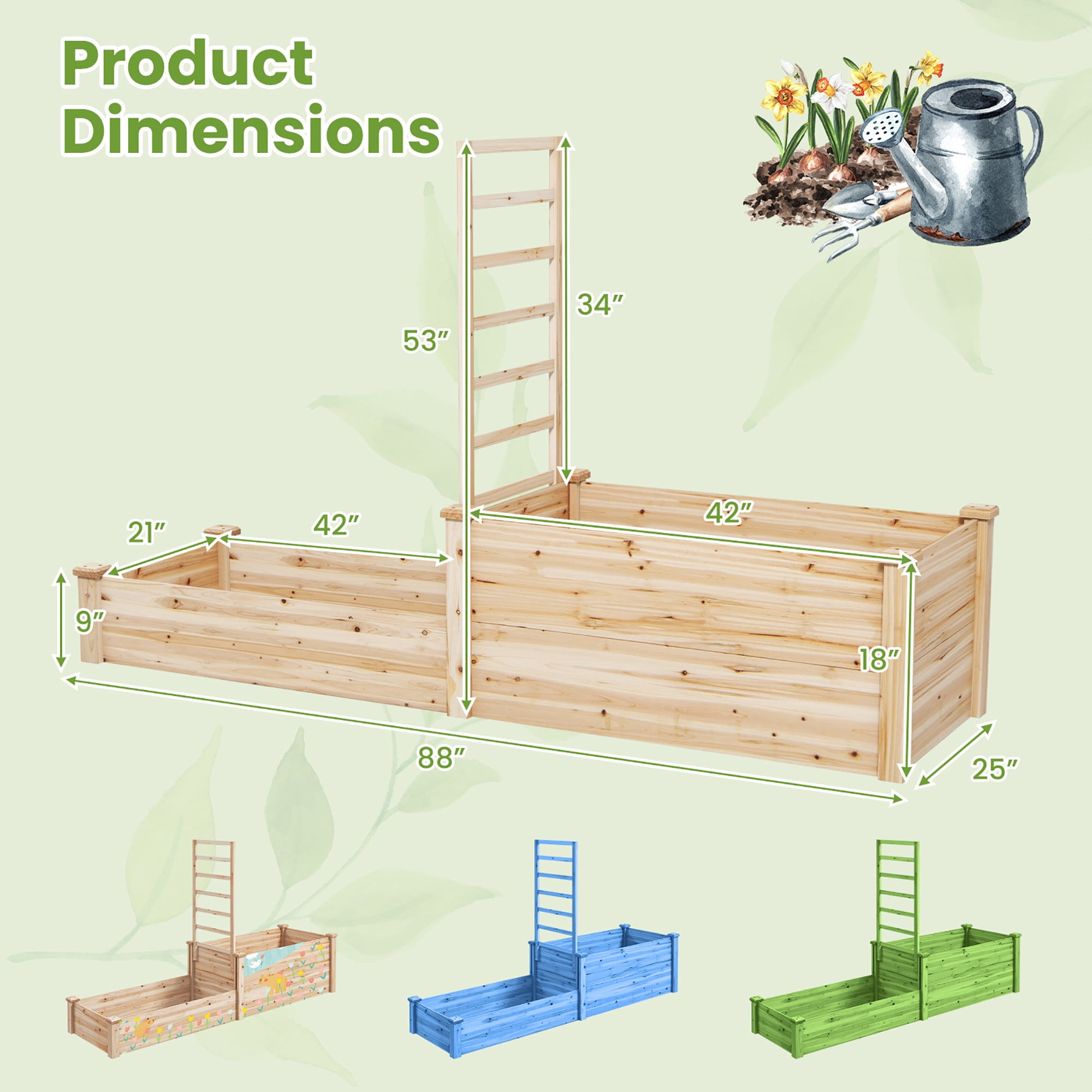 Gymax Raised Garden Bed w/ 2 Planter Boxes & Trellis Outdoor Wooden Planter Box Kit for Sapling - Image 4