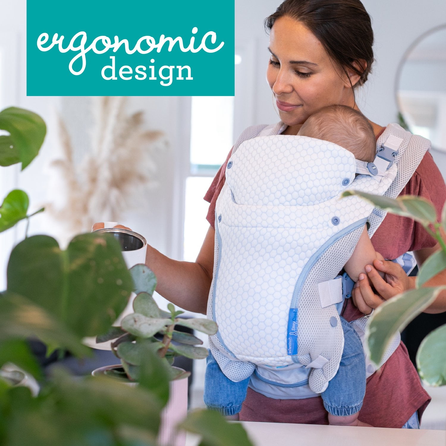 Infantino StayCool 4-in-1 Temperature Conditioned Ergonomic Unisex Baby Carrier, 8-40lb, White - Image 8