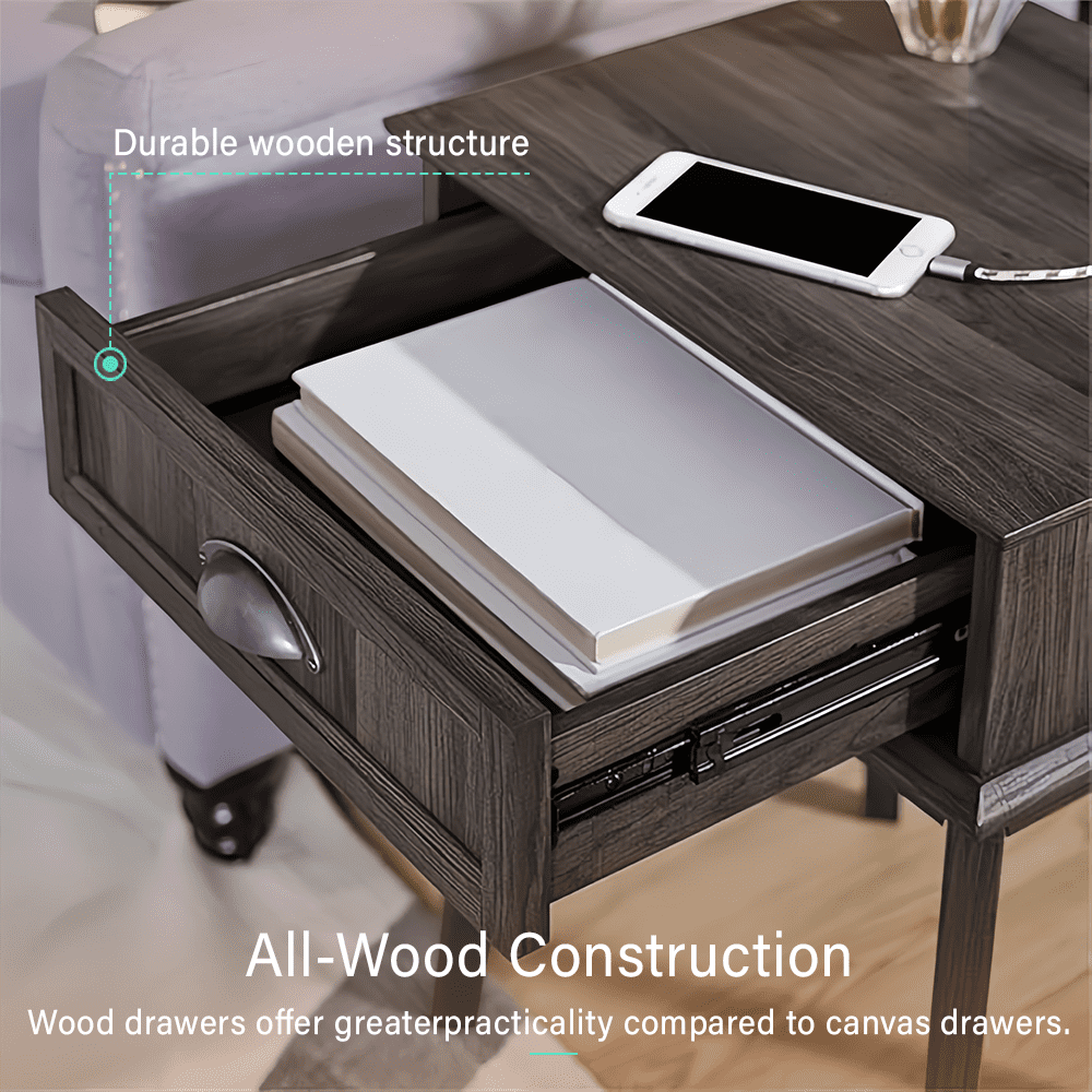 Caffoz Newport Series Rectangular Scandinavian End Table with Storage, Smoke Oak - Image 7