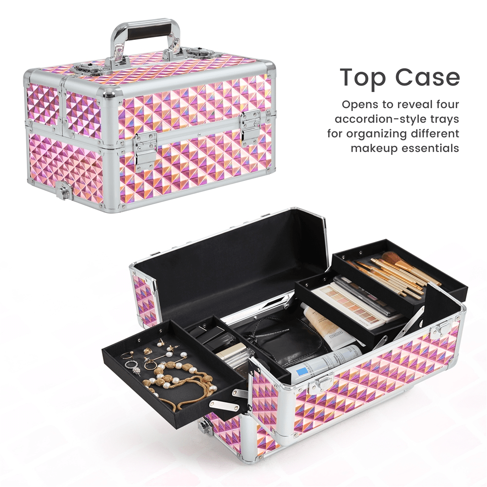 Alden Design 3-in-1 Rolling Makeup Train Case Cosmetic Trolley, Pink - Image 5