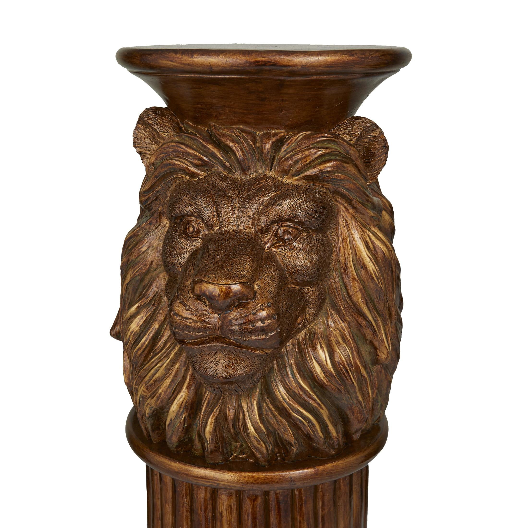 DecMode 8" x 25" Bronze Polystone Lion Pedestal Table, 1-Piece - Image 8