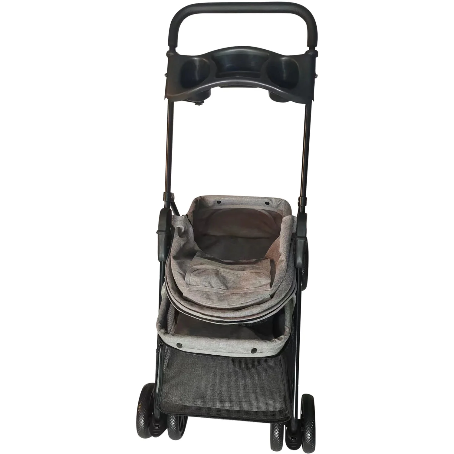 Critter Sitters Grey Foldable Pet Stroller for Small Dogs/Cats with Breathable Scratch Resistant Mesh Window - Image 3