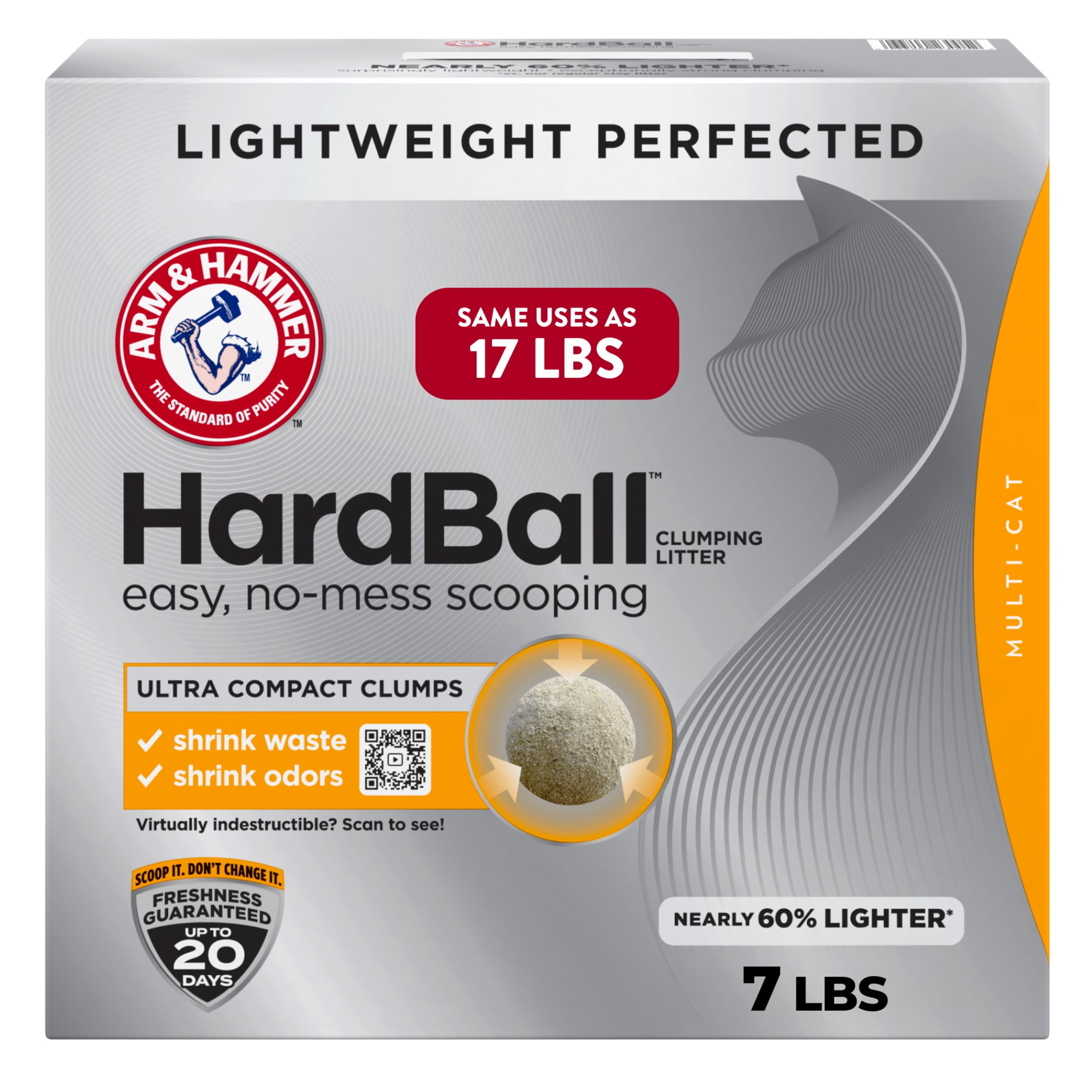 (6 pack) ARM & HAMMER Hardball Lightweight Cat Litter, Multi-Cat Clumping Litter, No-Mess Scooping, 7 lb - Image 2