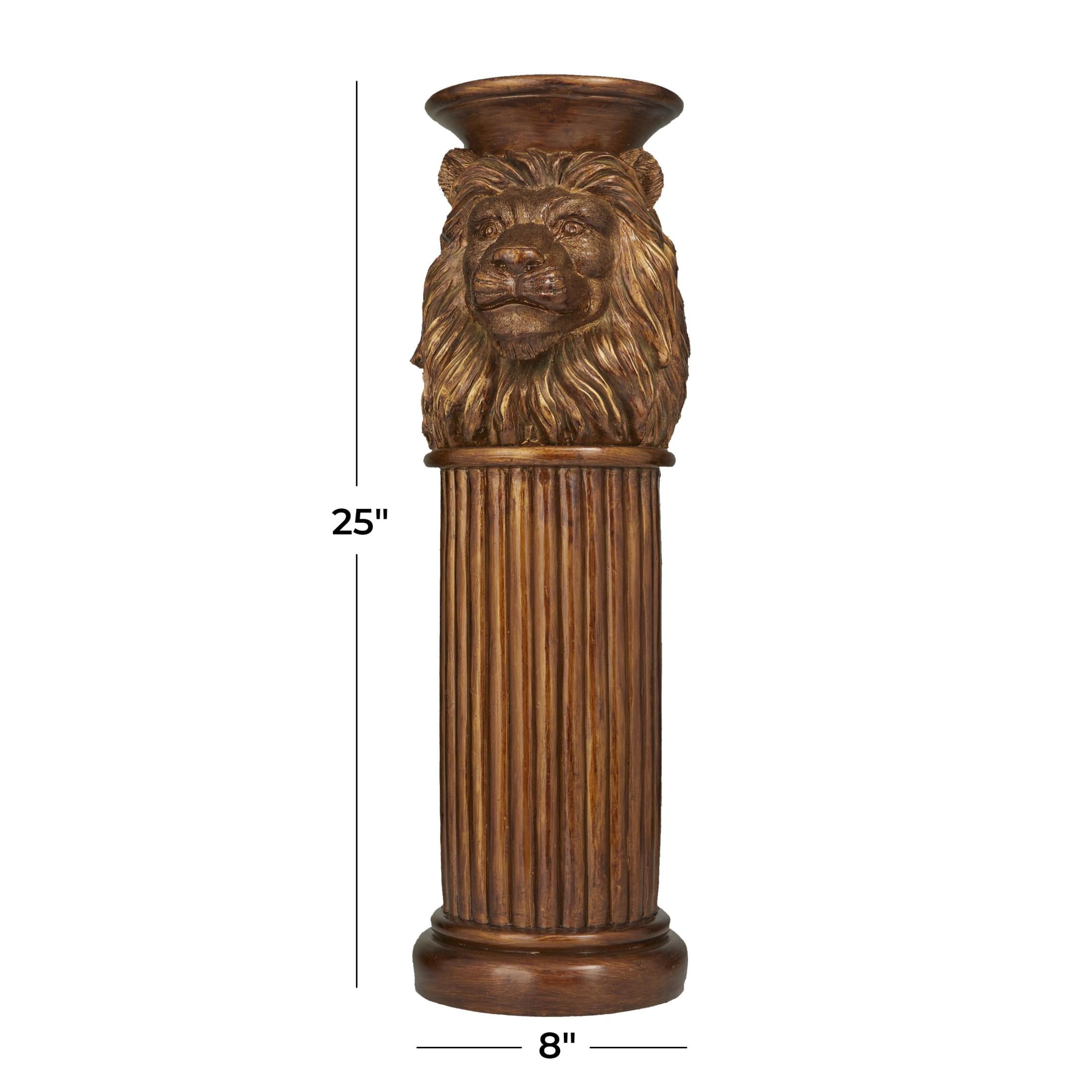 DecMode 8" x 25" Bronze Polystone Lion Pedestal Table, 1-Piece - Image 2