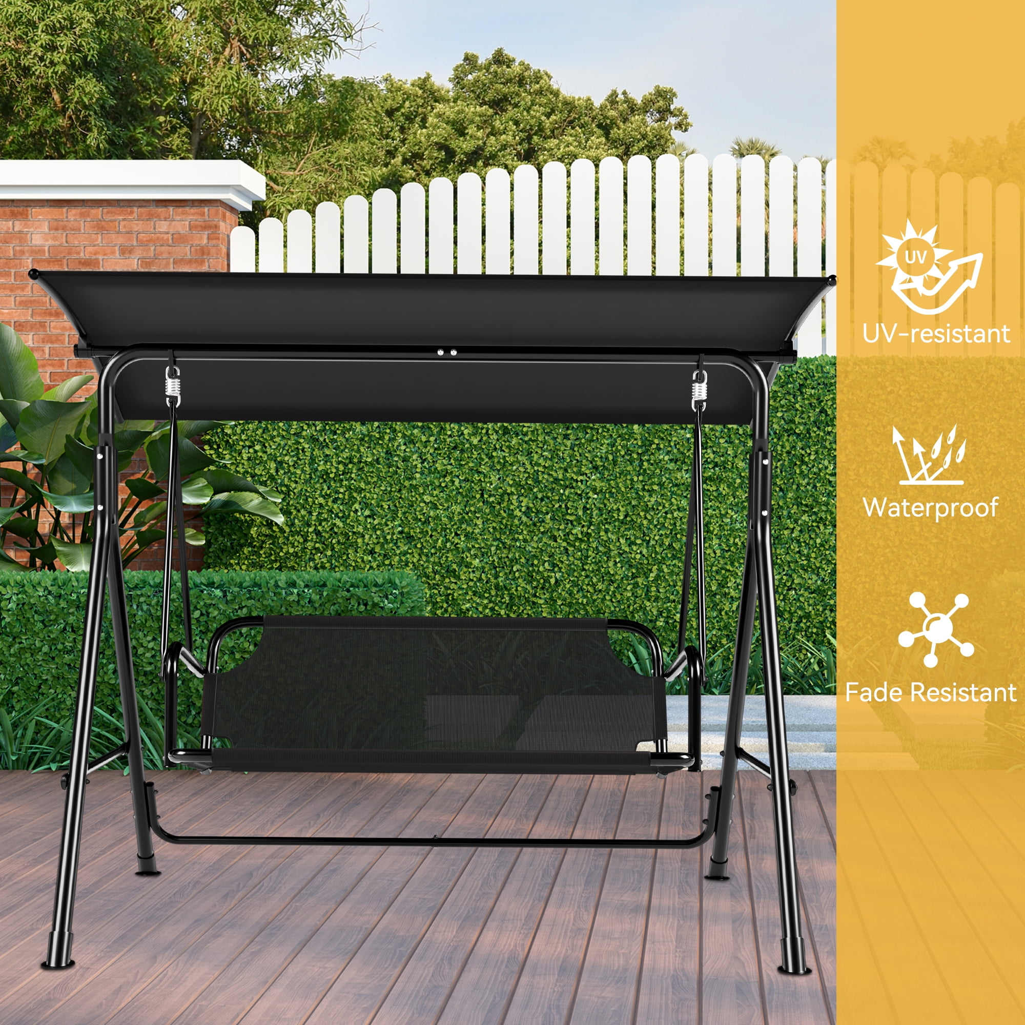 Dextrus Outdoor Patio Swing Chair, 3 Person Porch Swing with Adjustable Canopy, Weather Resistant Steel Frame, Suitable for Garden, Poolside, Balcony,(Black) - Image 6