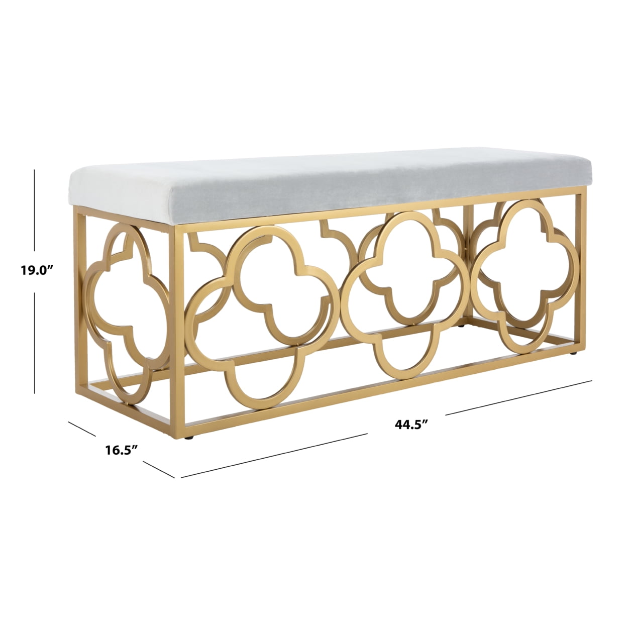 SAFAVIEH Fleur Modern Glam Rectangle Bench, Grey/Gold - Image 5