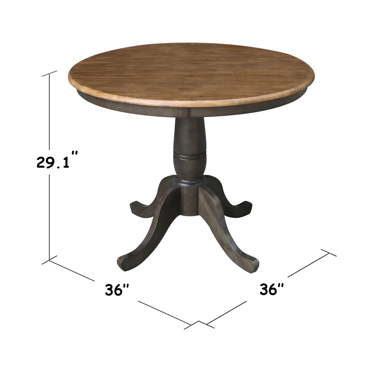 30" Round Top Solid Wood Pedestal Table in Hickory/Washed Coal - Dining Height - Image 3