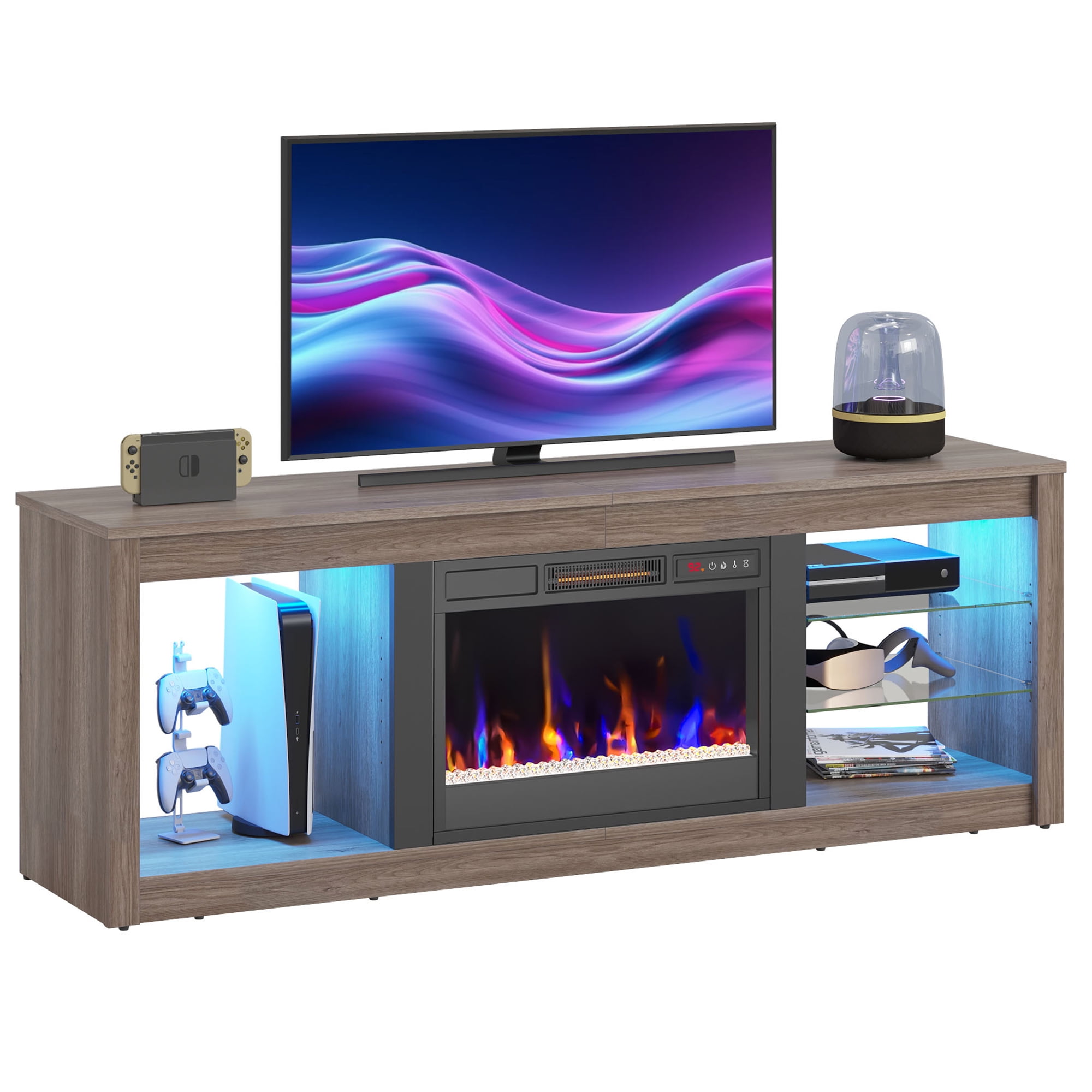 Bestier Modern Electric 7 Color LED Fireplace TV Stand for TVs up to 70", Pine - Image 15