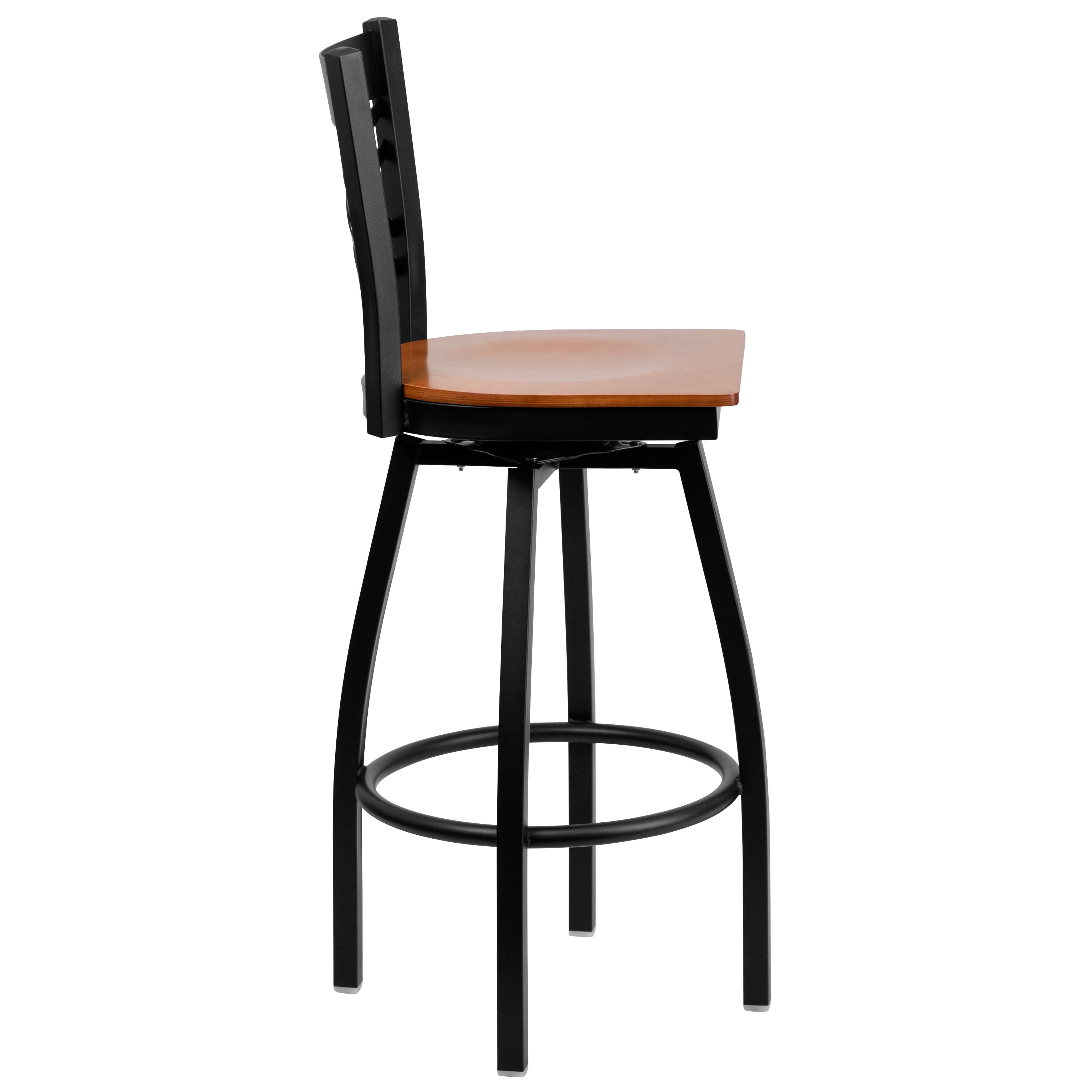 Flash Furniture HERCULES Series Black ''X'' Back Swivel Metal Barstool - Cherry Wood Seat - Image 2