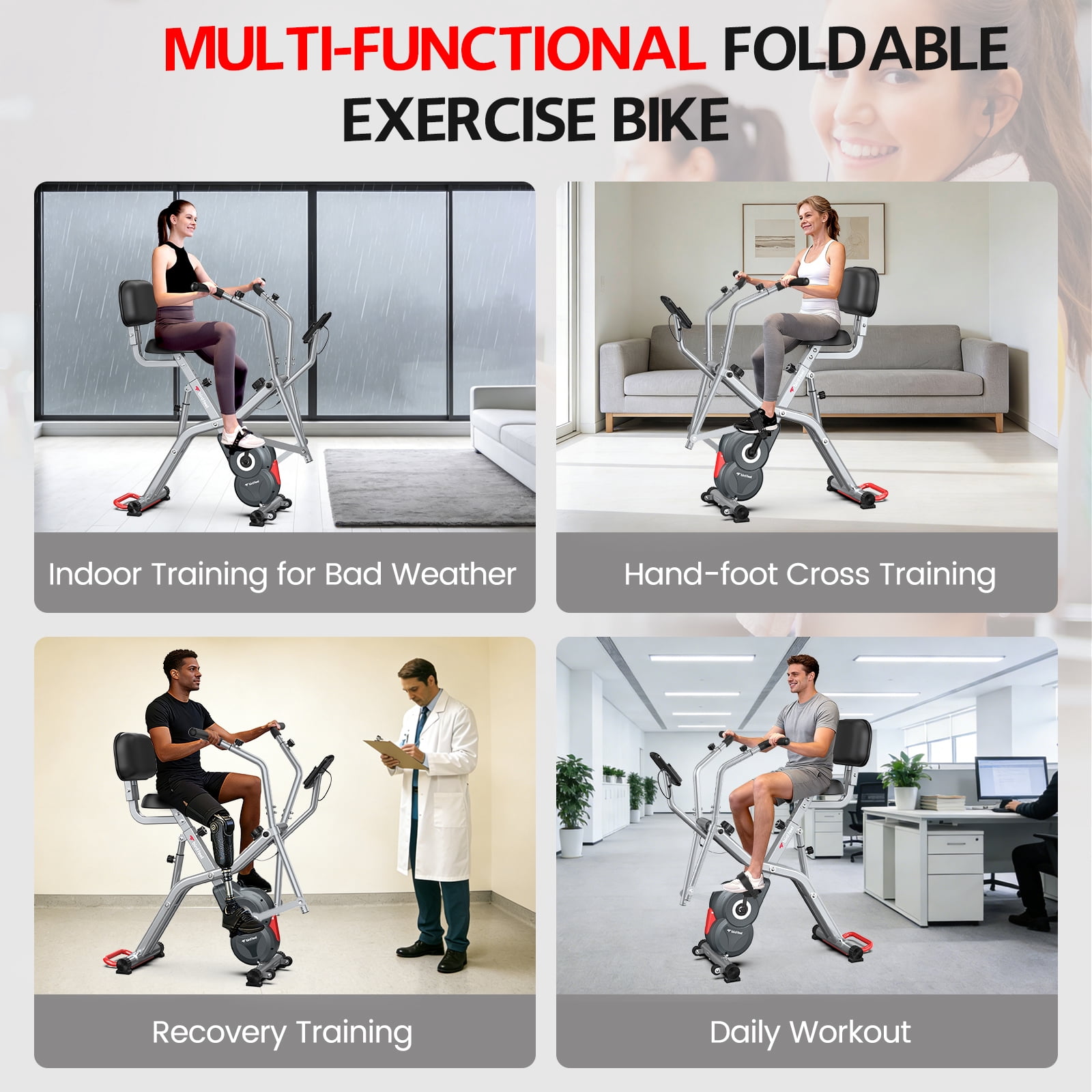 LNOW Elliptical Exercise Machine Foldable Exercise Bike with Arm Exerciser Indoor Cycling Bike Magnetic Stationary Bike 300lbs - Image 2