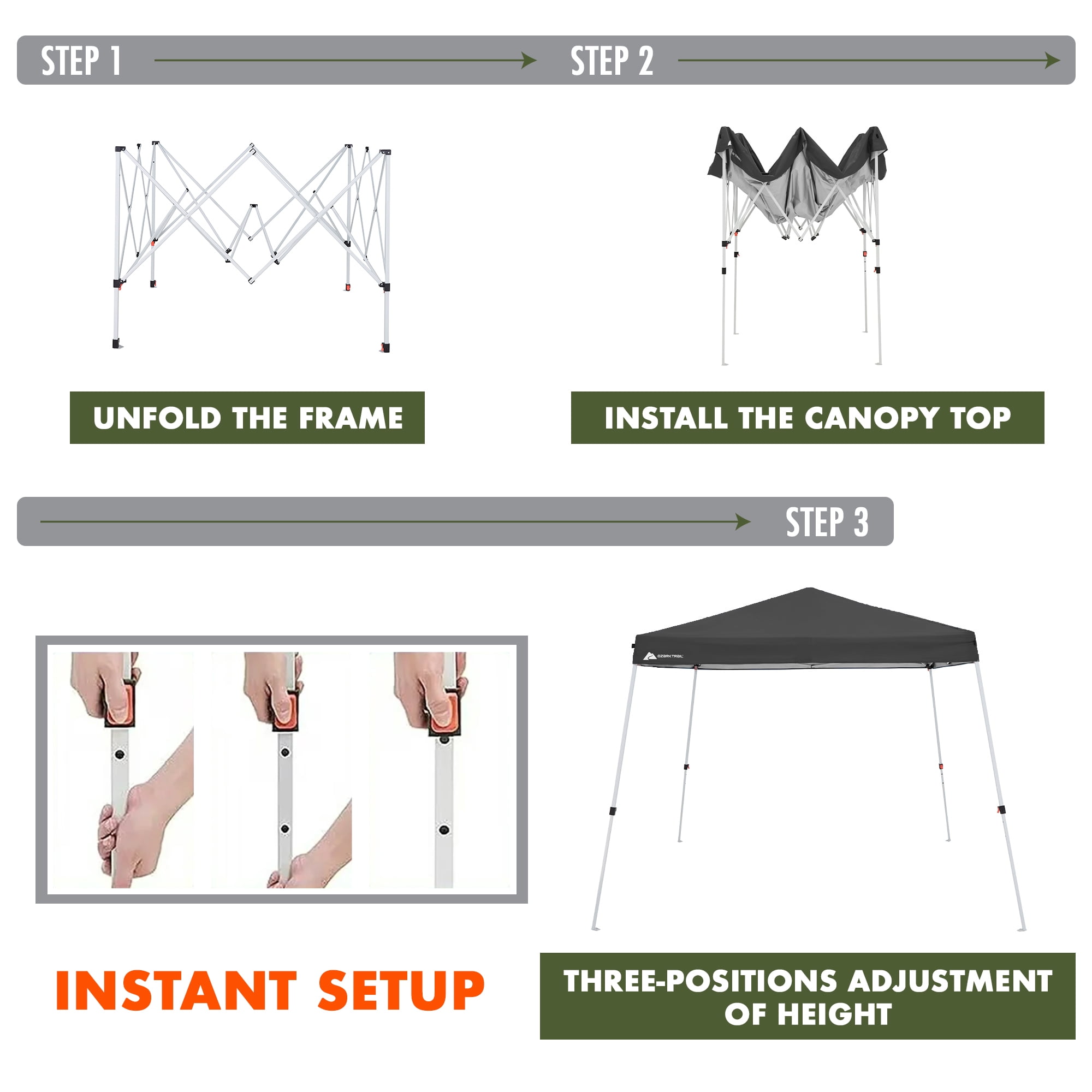 Ozark Trail 10' x 10' Instant Slant Leg Pop-up Canopy, Outdoor Shading Shelter, Black - Image 5