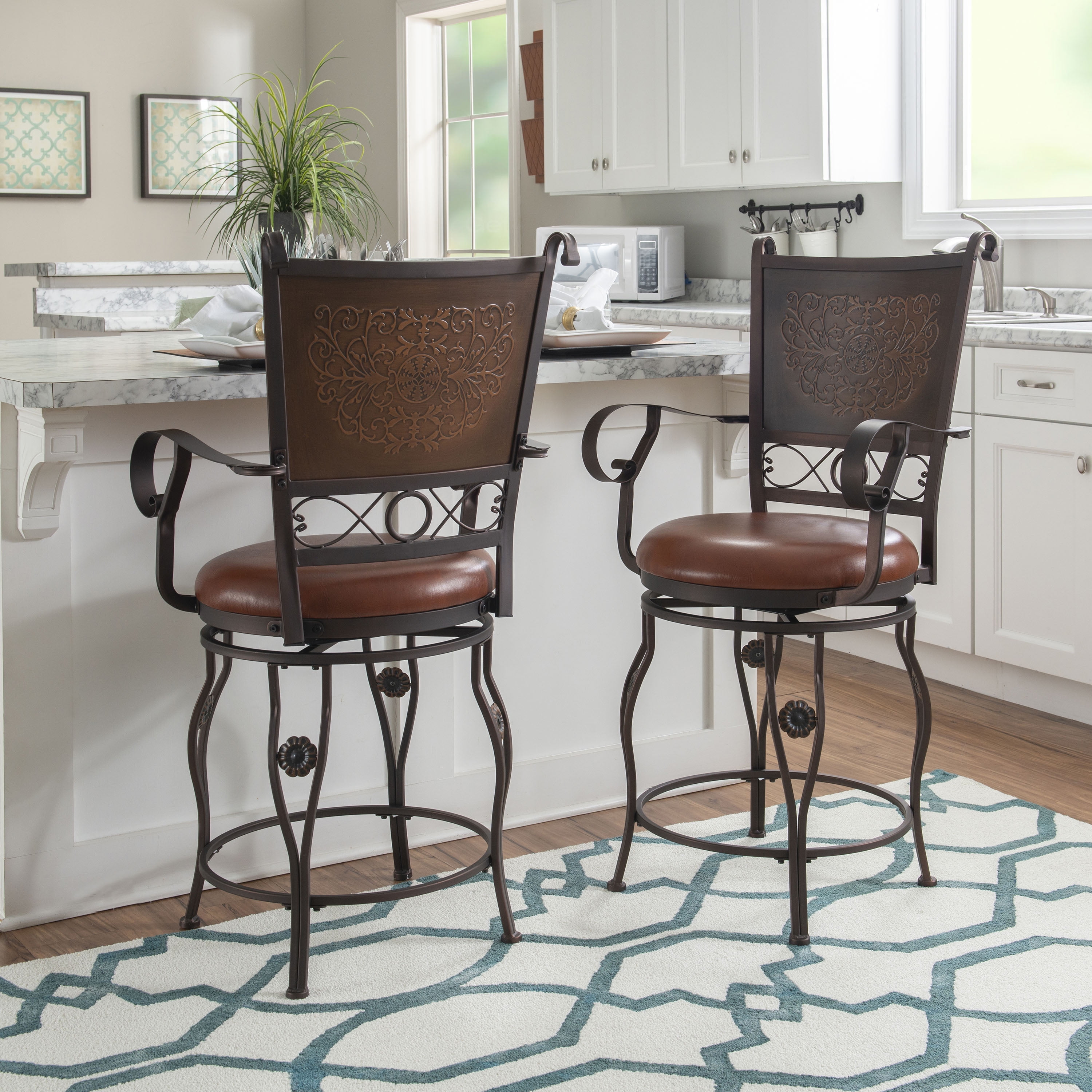 Powell Big & Tall Copper Stamped Back Counter Stool with Arms, Bronze with Brown Fabric, Includes 1 Stool - Image 5