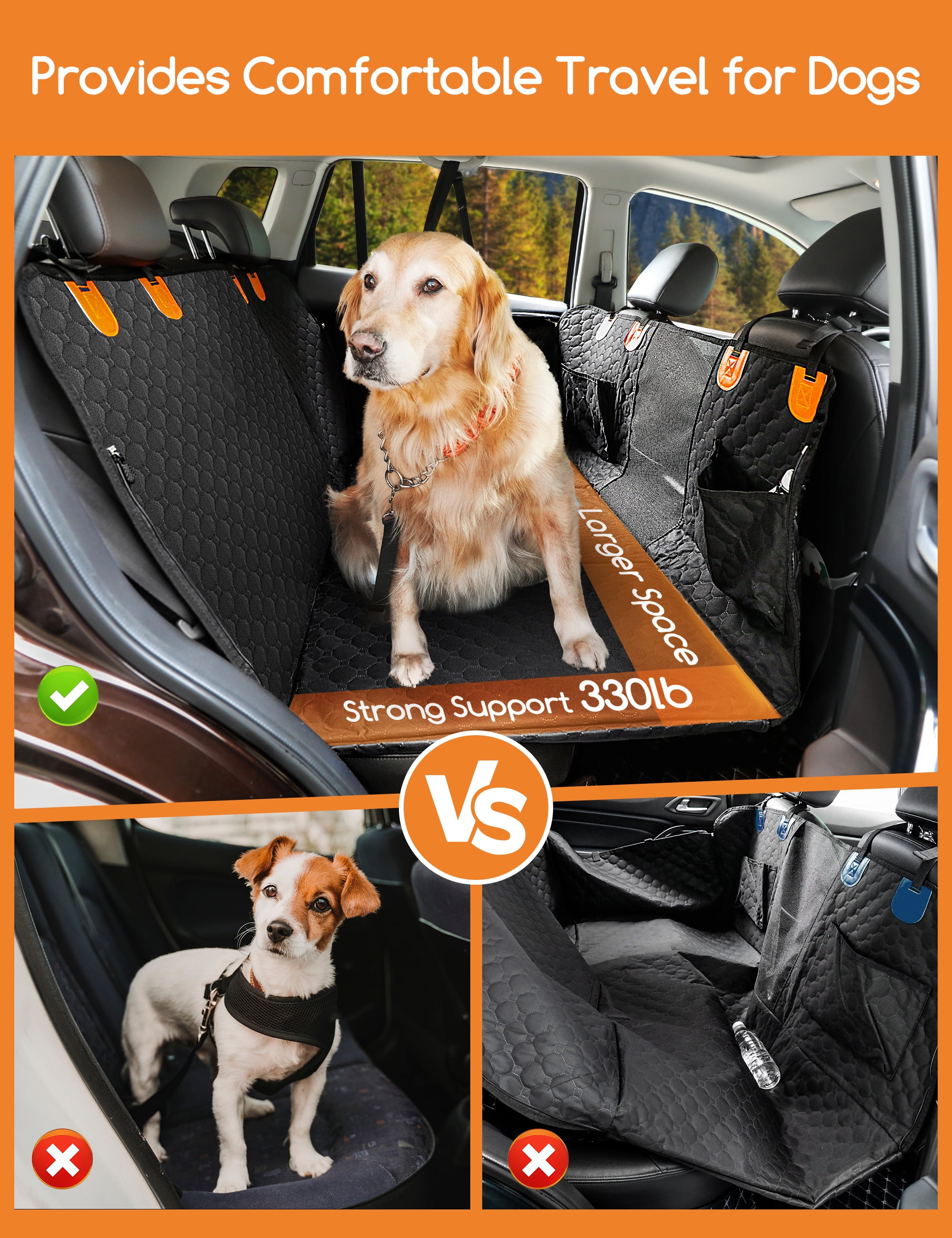 Dog Hammock for Car with Hard Bottom,52* 25“ Dog Car Seat Cover for Back Seat Waterproof for Cars/SUV, Black - Image 6