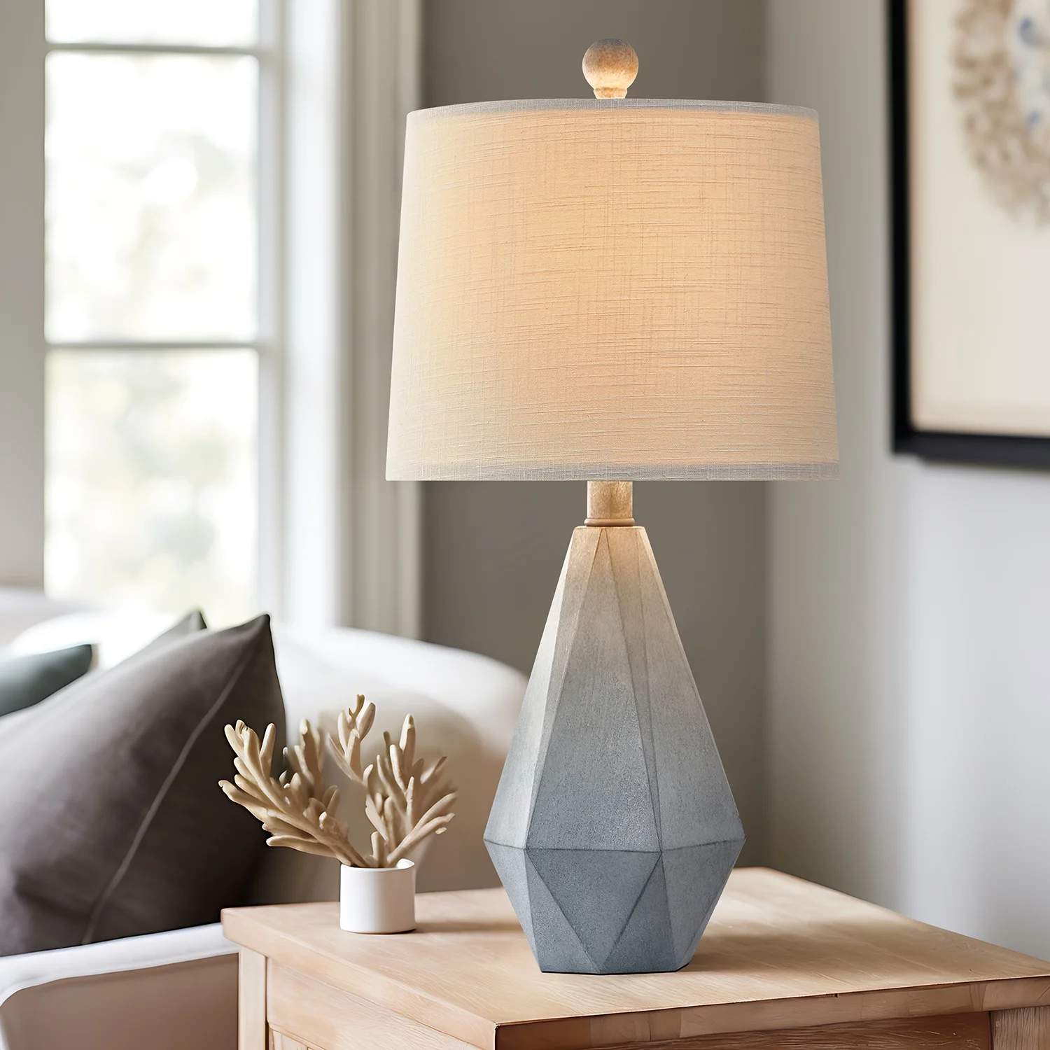 Oneach Farmhouse Table Lamps Set of 2 for Living Room Bedroom 20.25" Resin Bedside Nightstand Lamps with Linen Drum Shade - Image 6