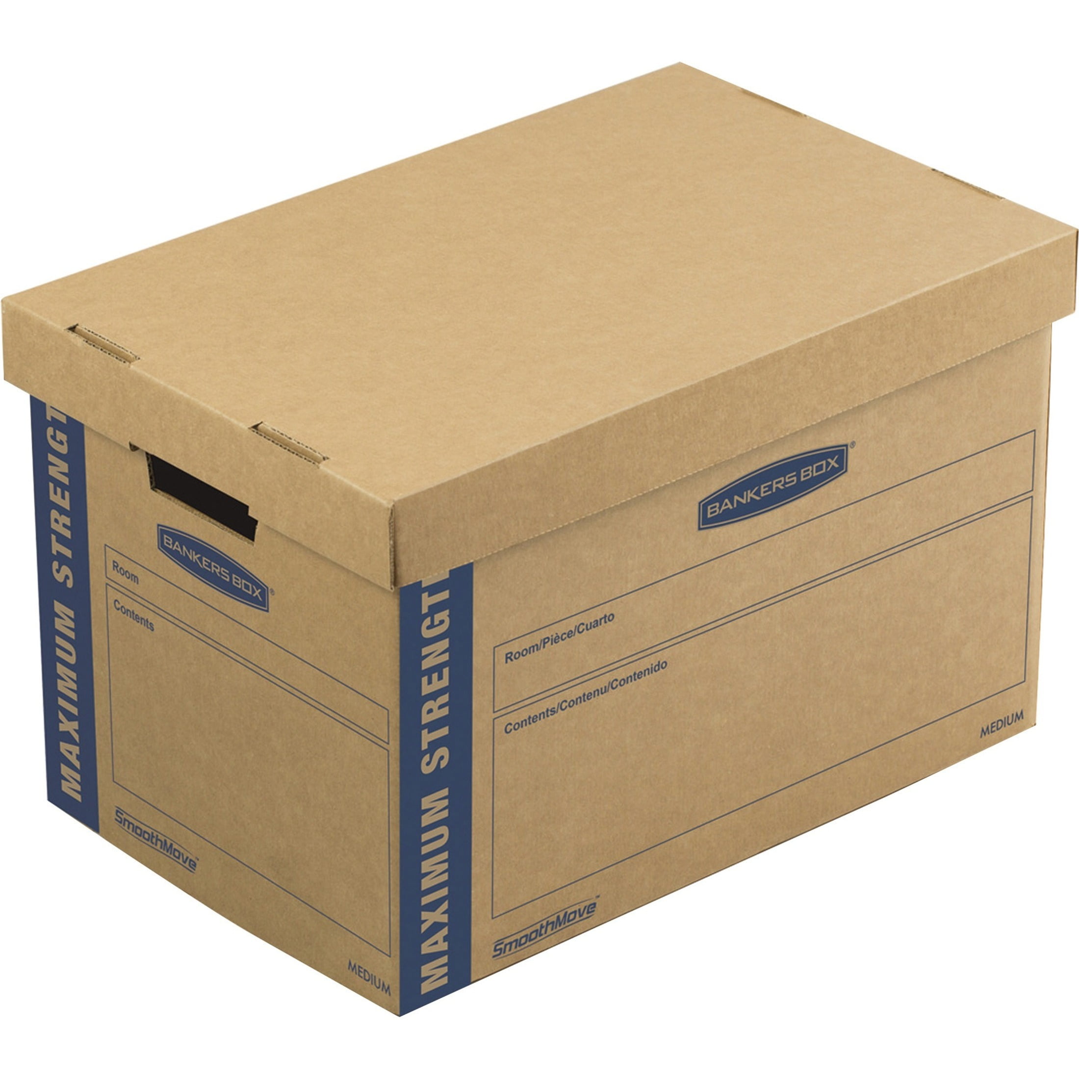 Bankers Box 7710301 SmoothMove 12.25 in. x 18.5 in. x 12 in. Maximum Strength Moving/Storage Boxes - Medium, Brown/Blue (8/Carton) - Image 5
