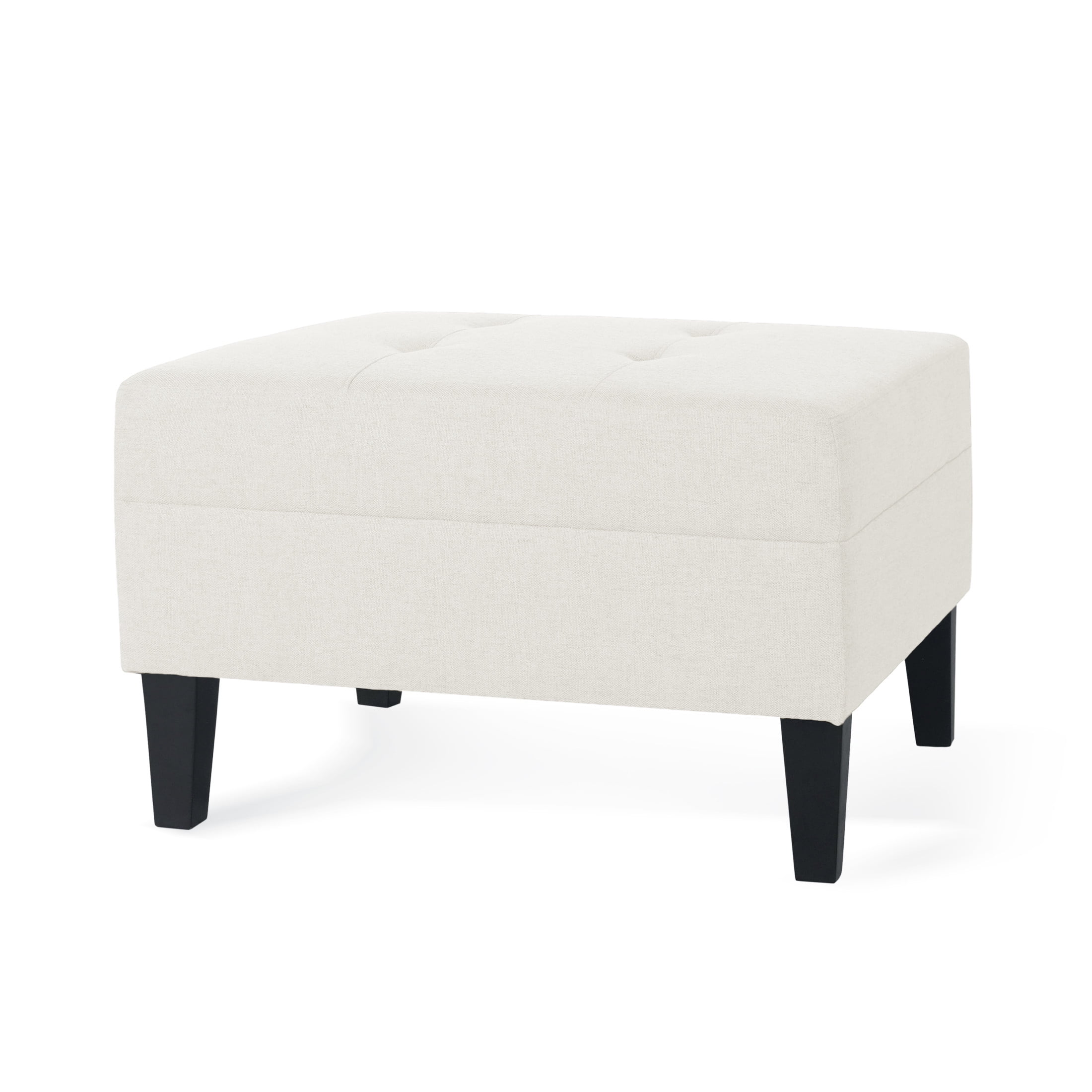 Noble House Kamil Elegant Fabric Ottoman, Plush Cushion, Durable Birch Wood Legs, Cushioned Top for Comfort, Ivory - Image 6