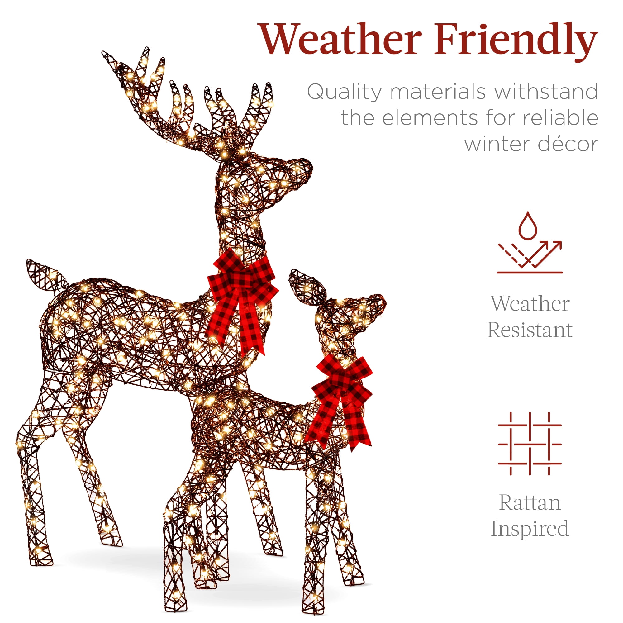 Best Choice Products 3-Piece Lighted Christmas Deer Set Outdoor Yard Decoration w/ 360 LED Lights, Stakes - Rattan - Image 6