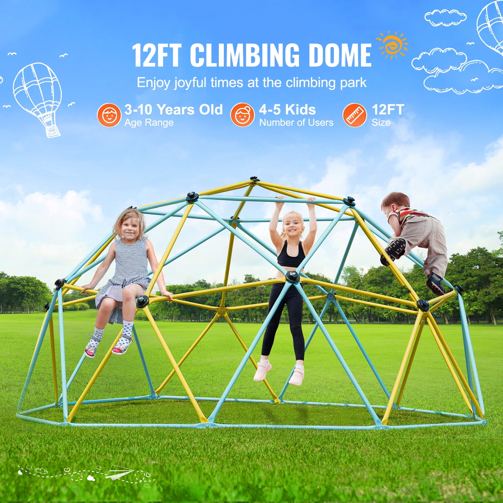 KFFKFF Climbing Dome, Jungle Gym Capable of Holding 750LBS, Simple to Assemble, 12FT Geometric Play Structure for Children Aged 3 to 10, Comes with Climbing Grip - Image 4